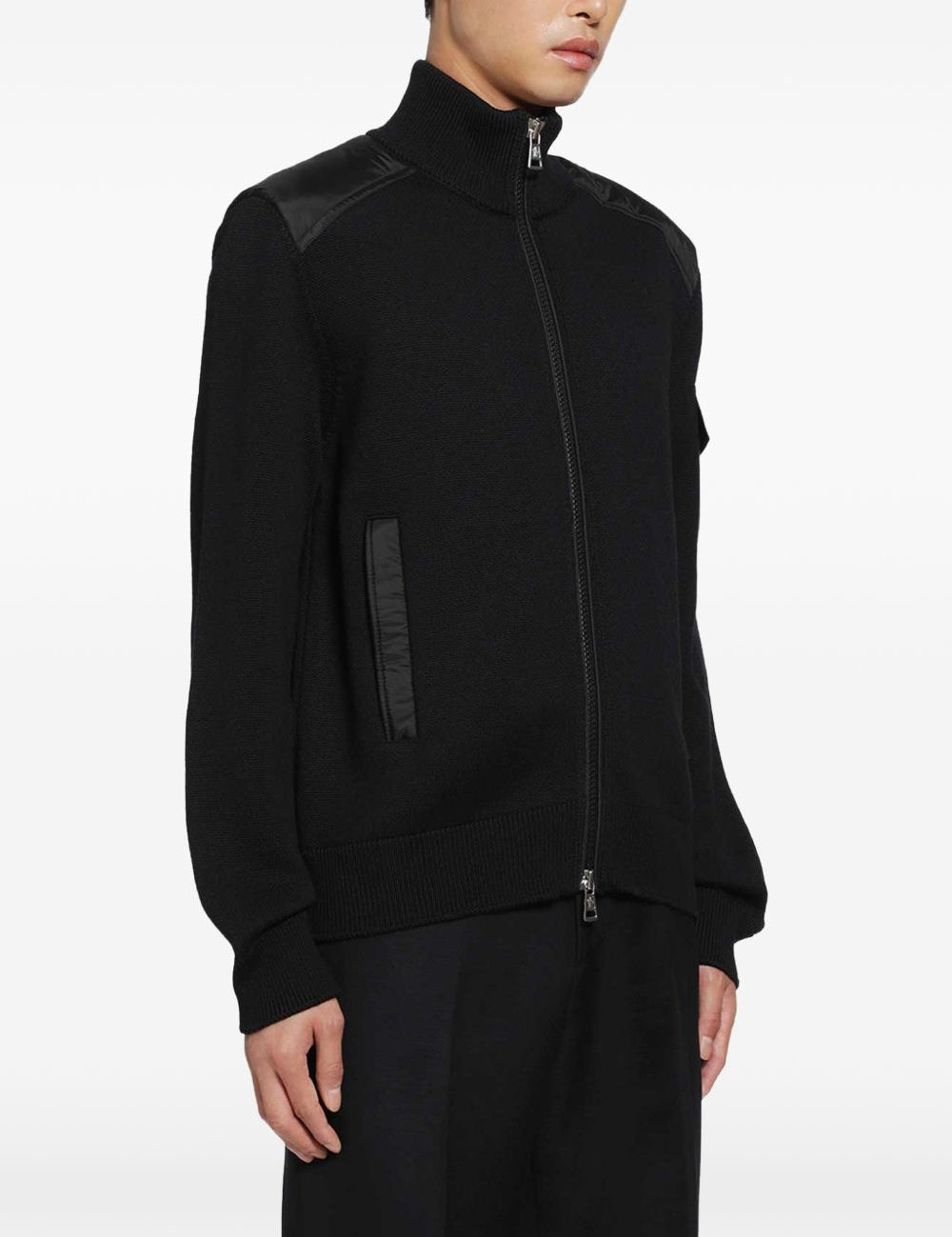 Cardigan a collo alto con zip in nero 