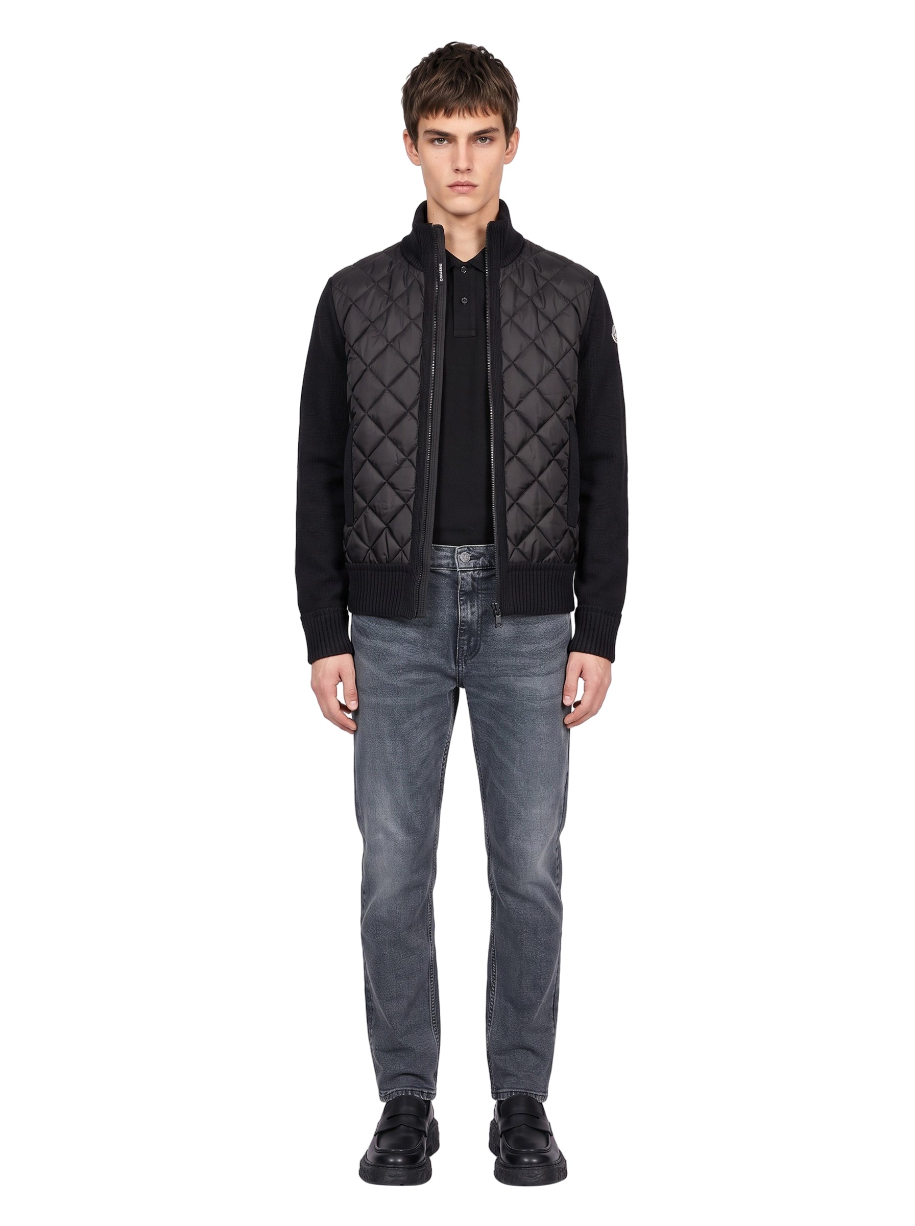 Cardigan trapuntato con zip in nero 