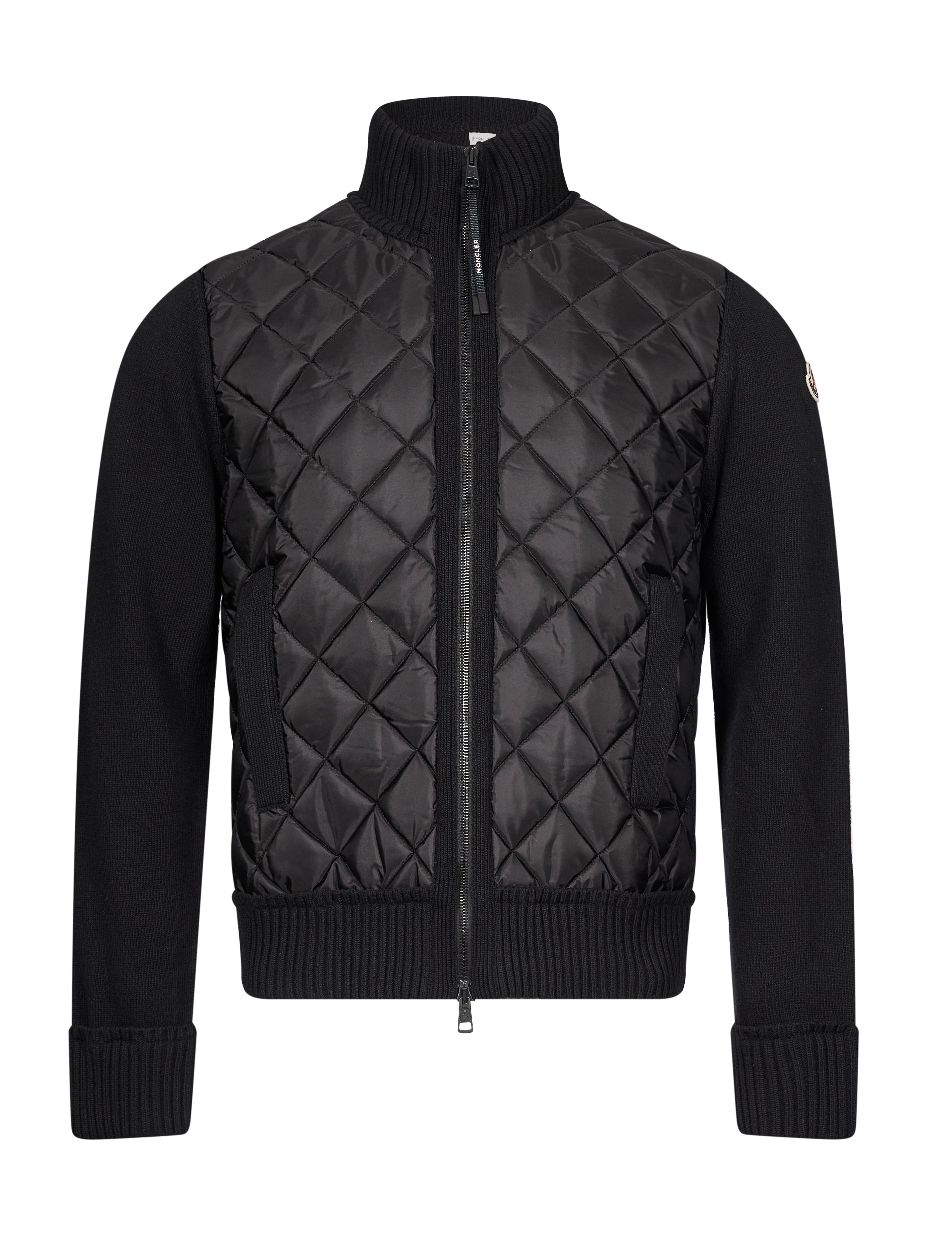 Cardigan trapuntato con zip in nero 