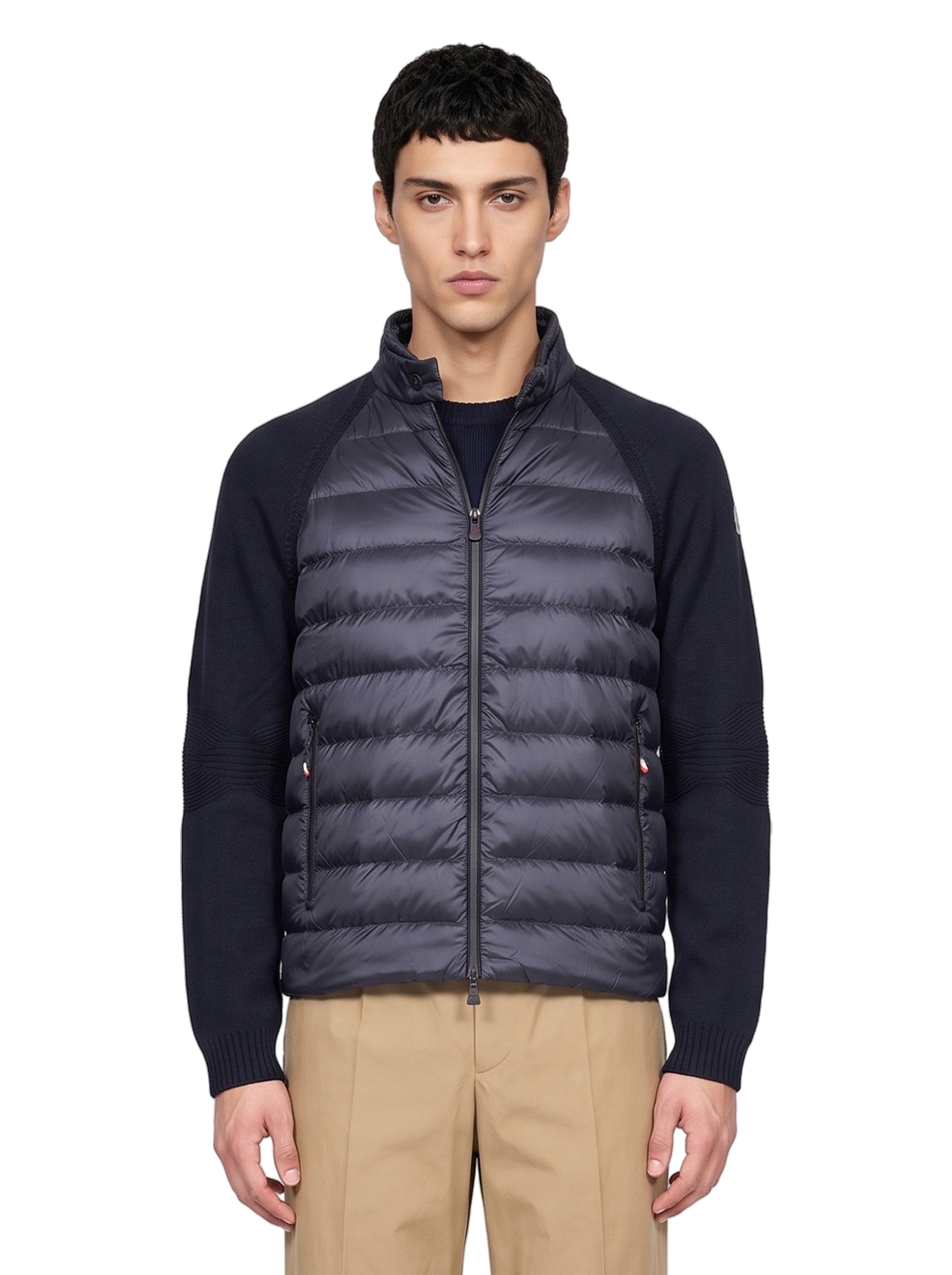 Cardigan imbottito con zip in blu 