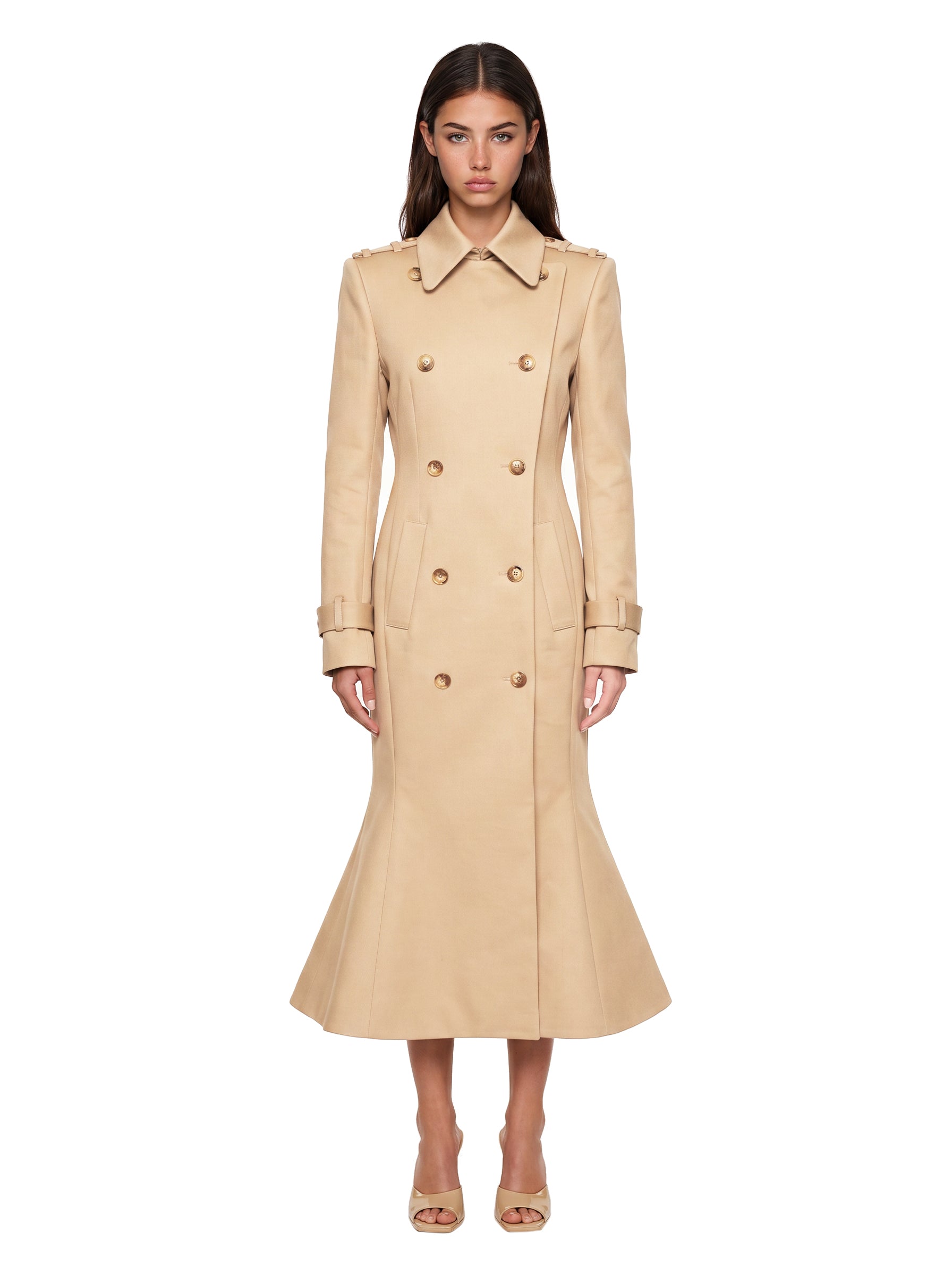 Trench con vita aderente in beige 