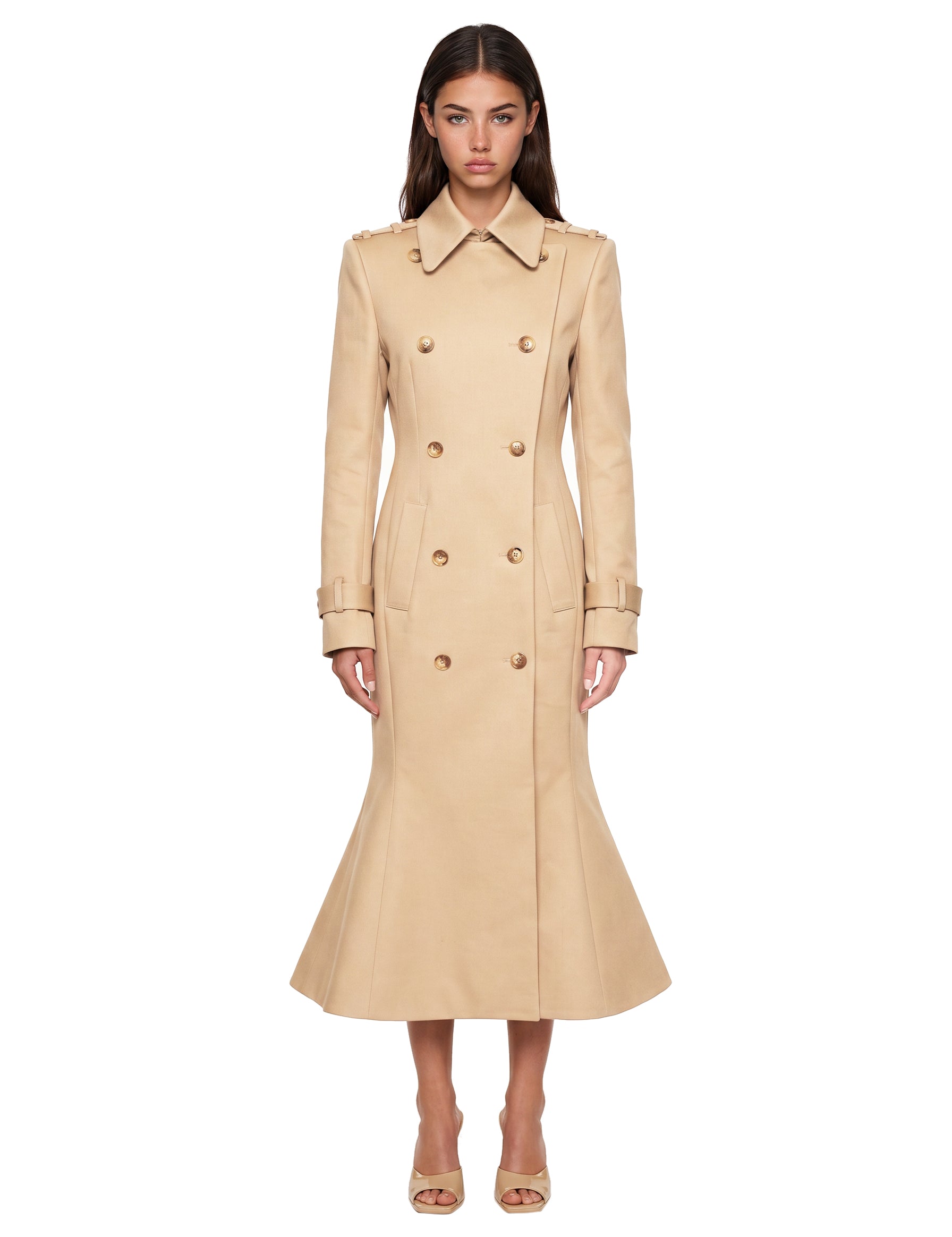 Trench con vita aderente in beige 