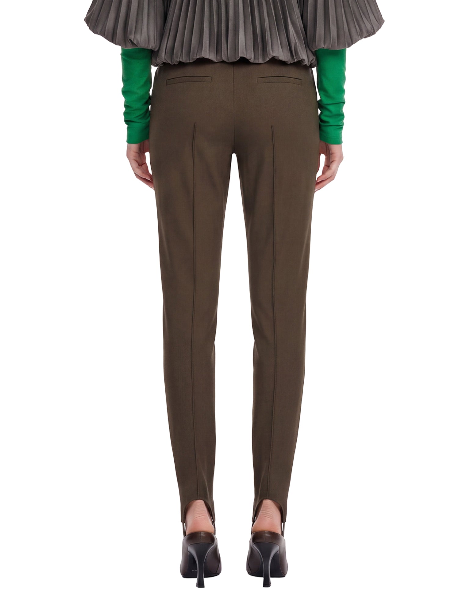 Pantaloni a vita alta con staffe in verde oliva 