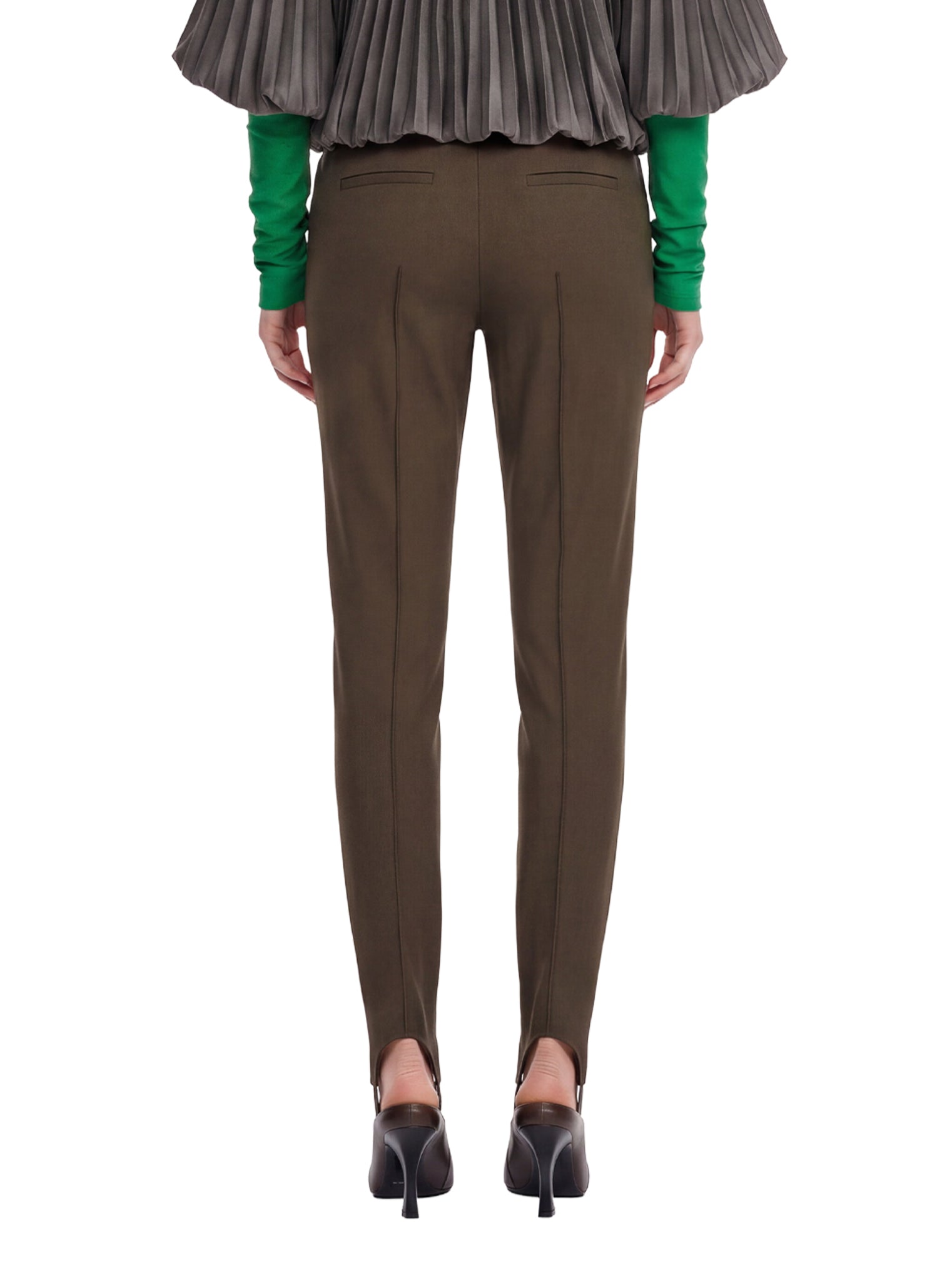 Pantaloni a vita alta con staffe in verde oliva 