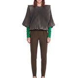 Pantaloni a vita alta con staffe in verde oliva 