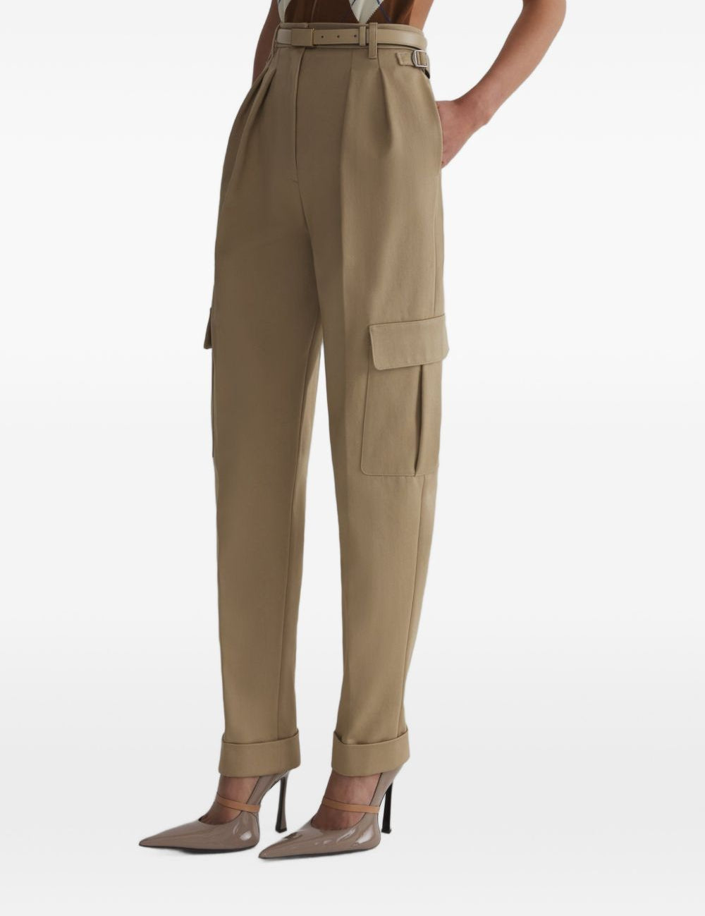 Pantaloni a vita alta cargo in marrone 