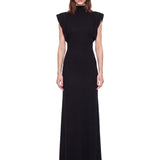 Abito maxi con spalline strutturate in nero 