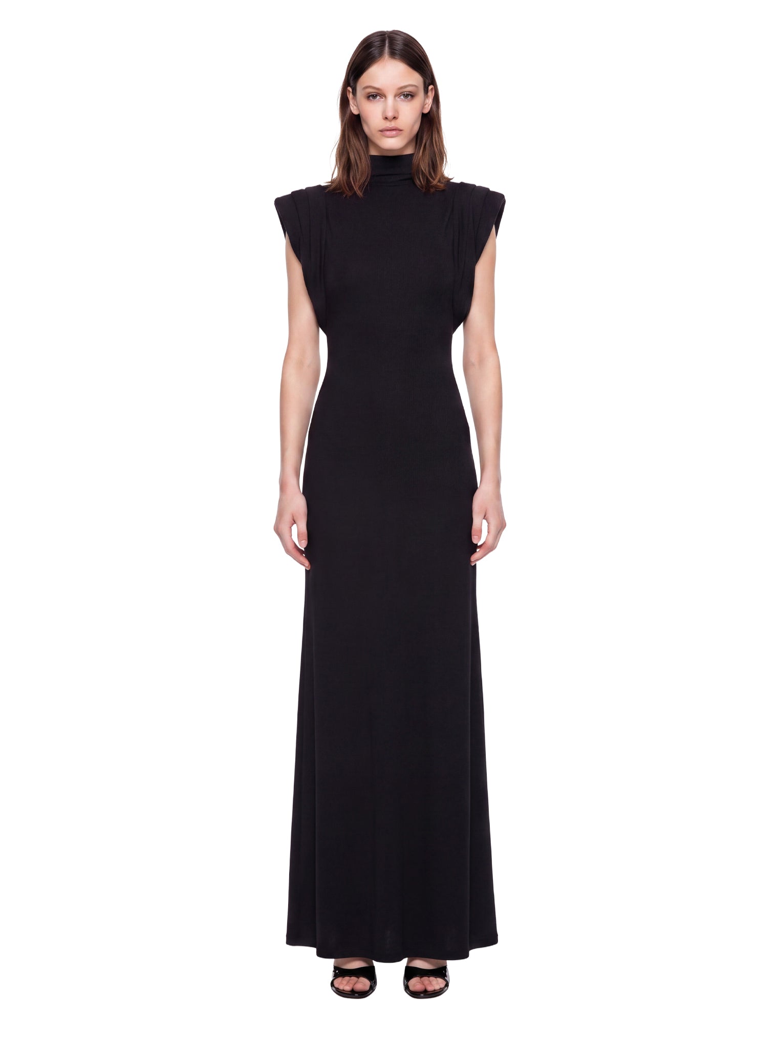 Abito maxi con spalline strutturate in nero 