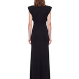 Abito maxi con spalline strutturate in nero 