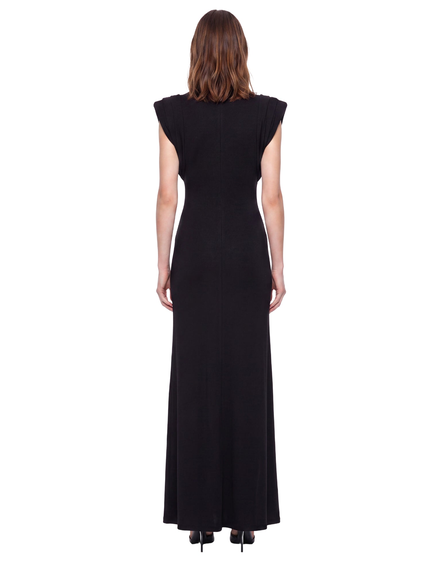 Abito maxi con spalline strutturate in nero 