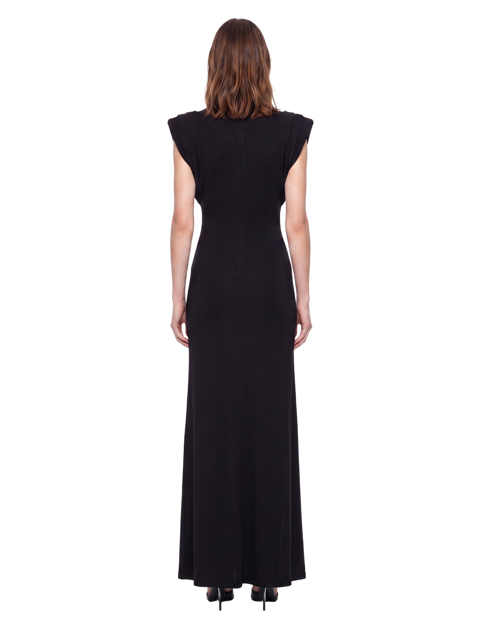 Abito maxi con spalline strutturate in nero 