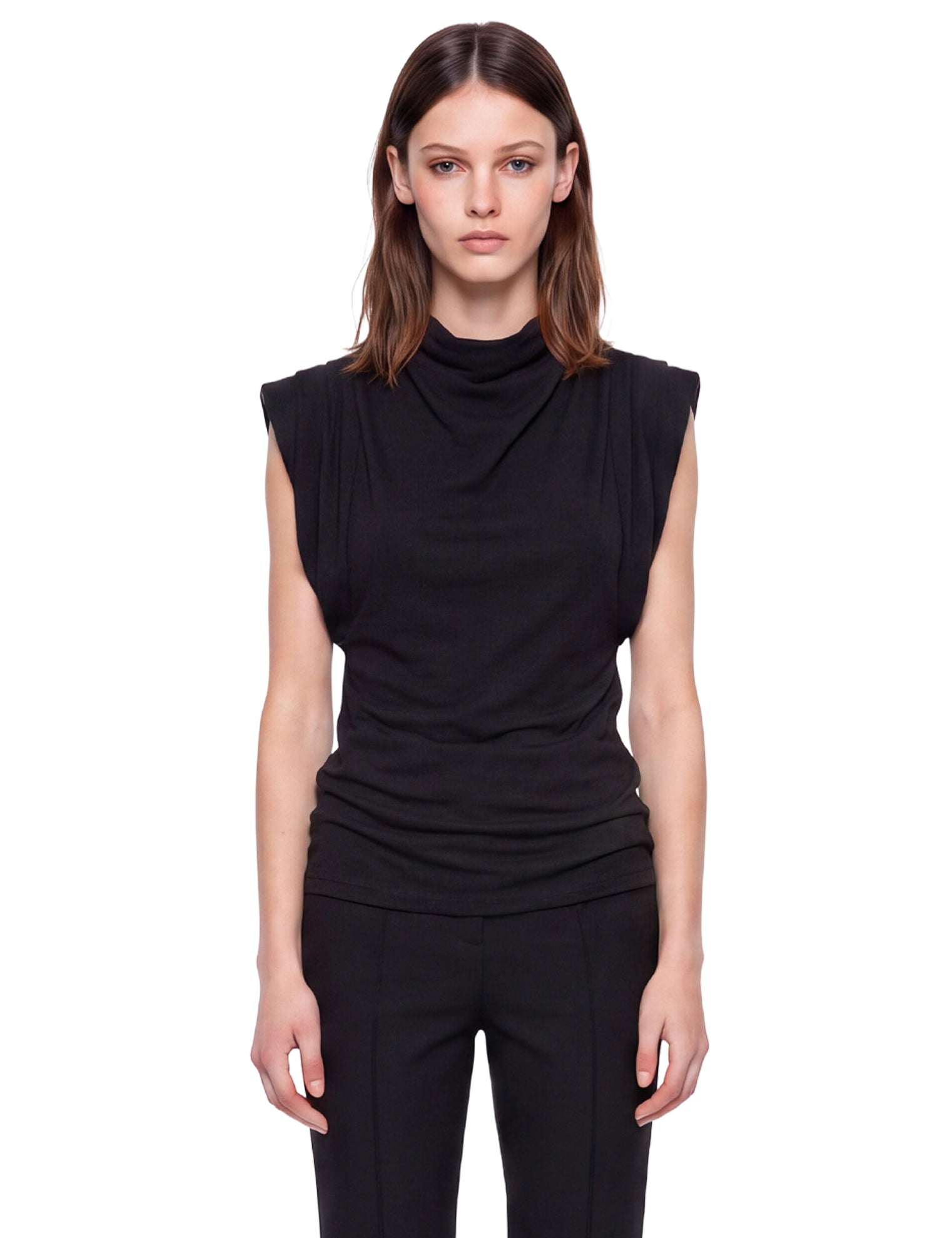 Top con spalline strutturate in nero 