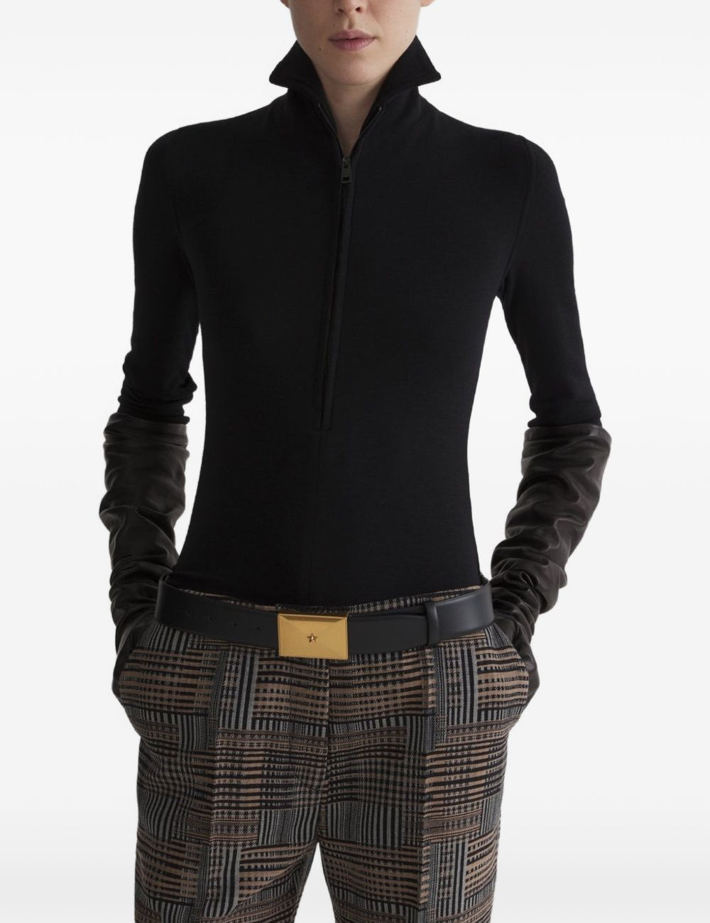 Top Column a collo alto in nero 