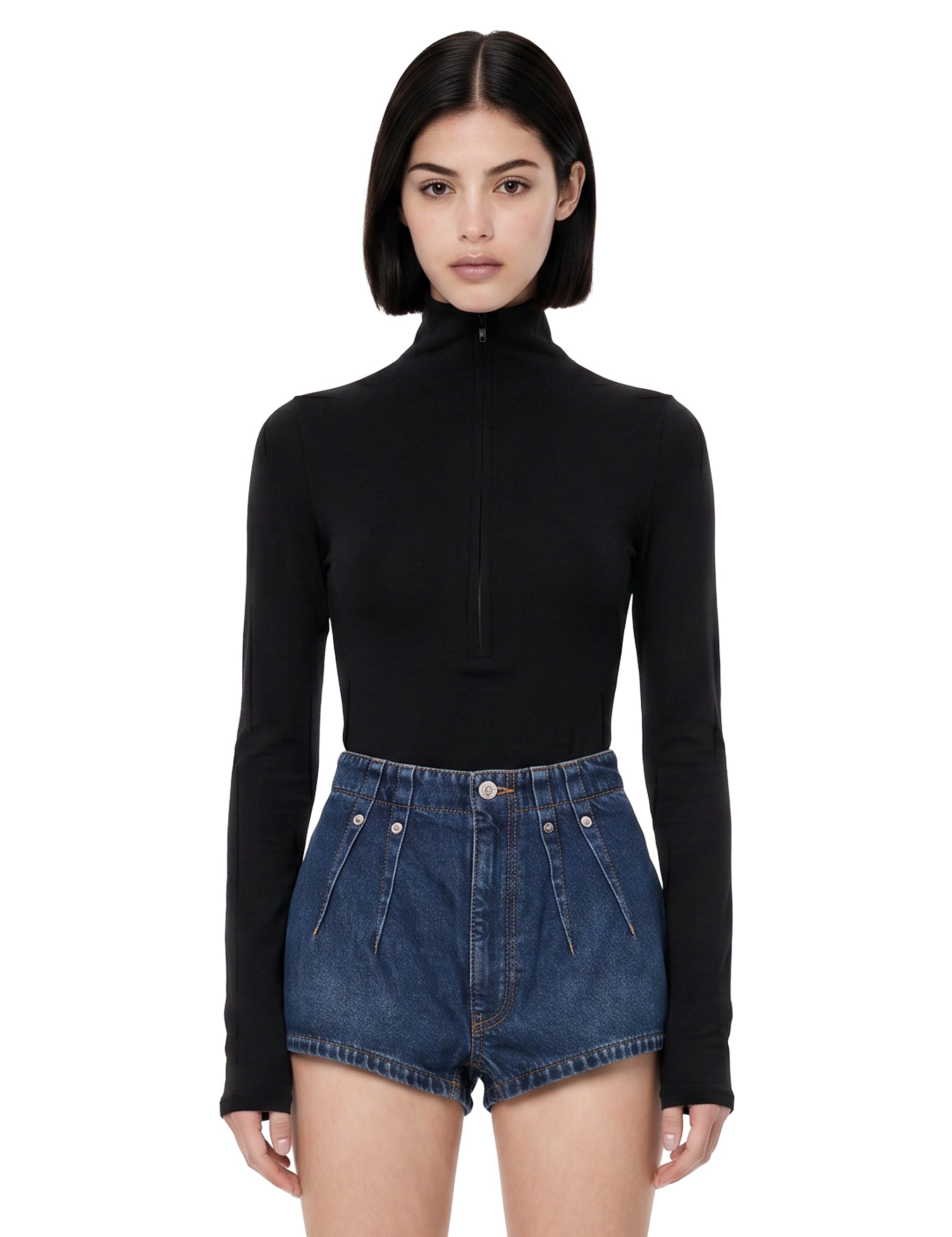 Top Column a collo alto in nero 