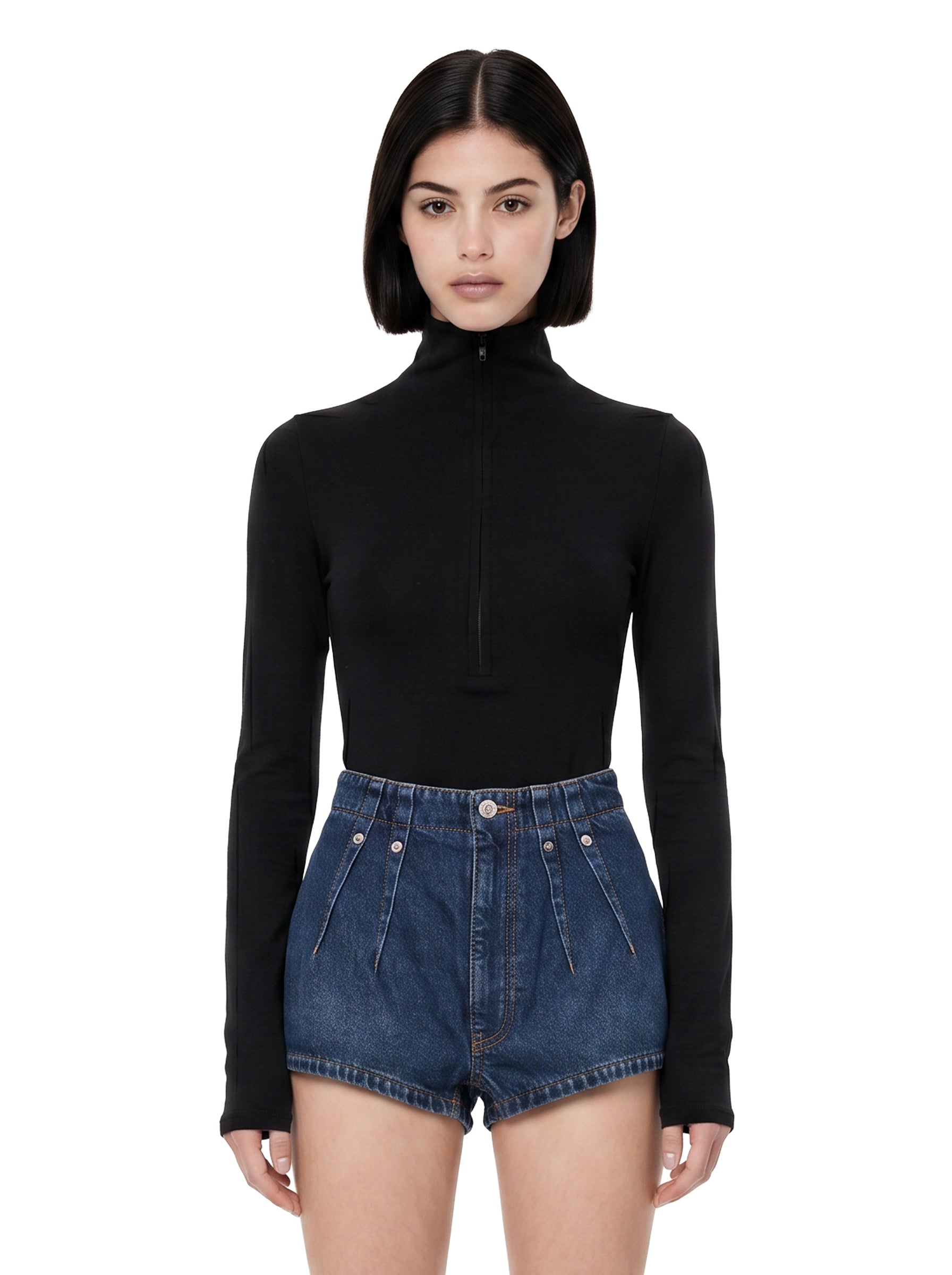 Top Column a collo alto in nero 