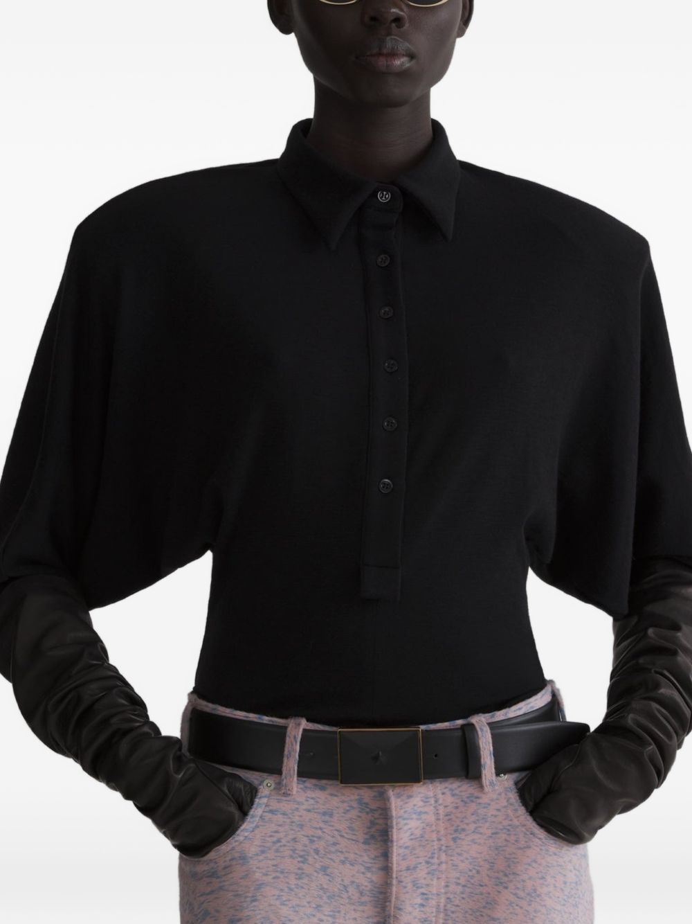 Body con colletto stile polo in nero 