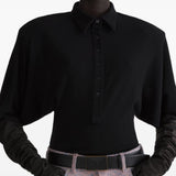 Body con colletto stile polo in nero 