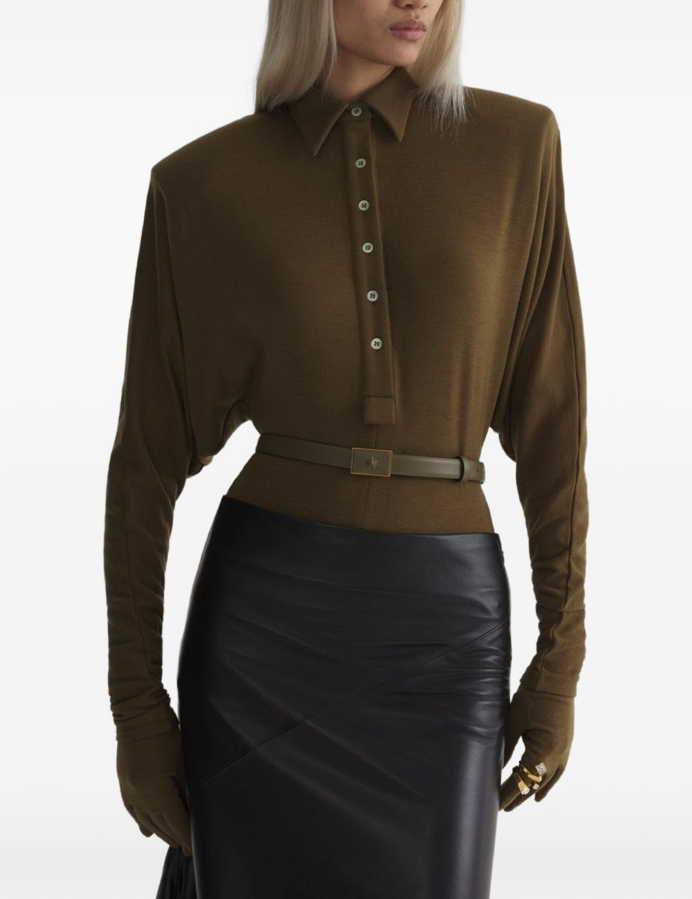 Body con colletto stile polo in verde 