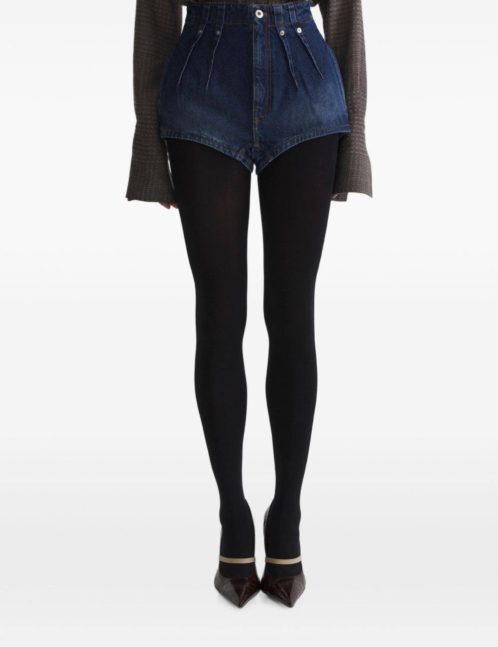Short denim a vita alta in blu 