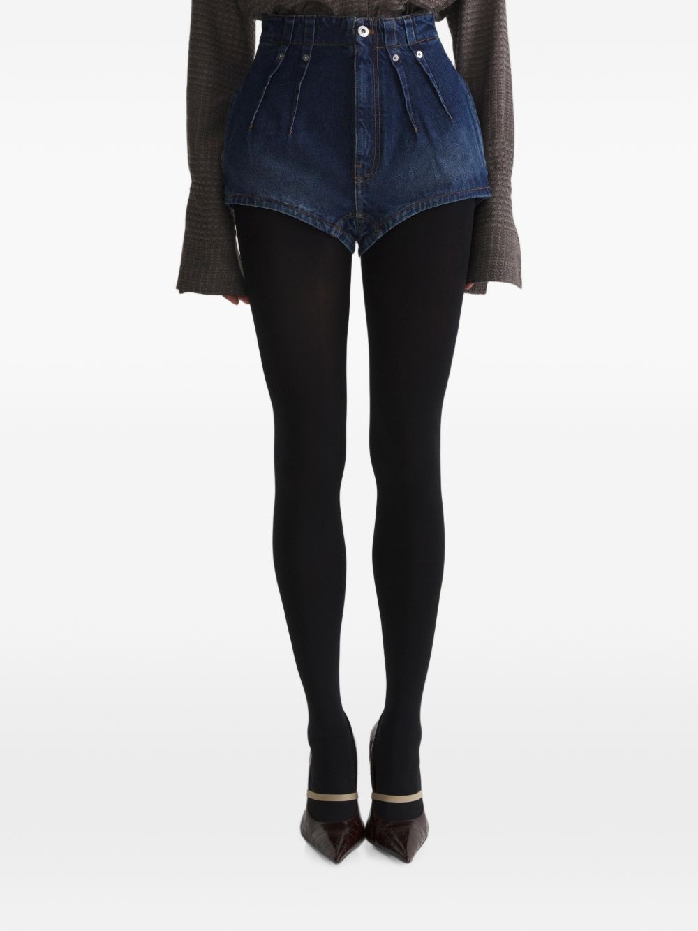 Short denim a vita alta in blu 