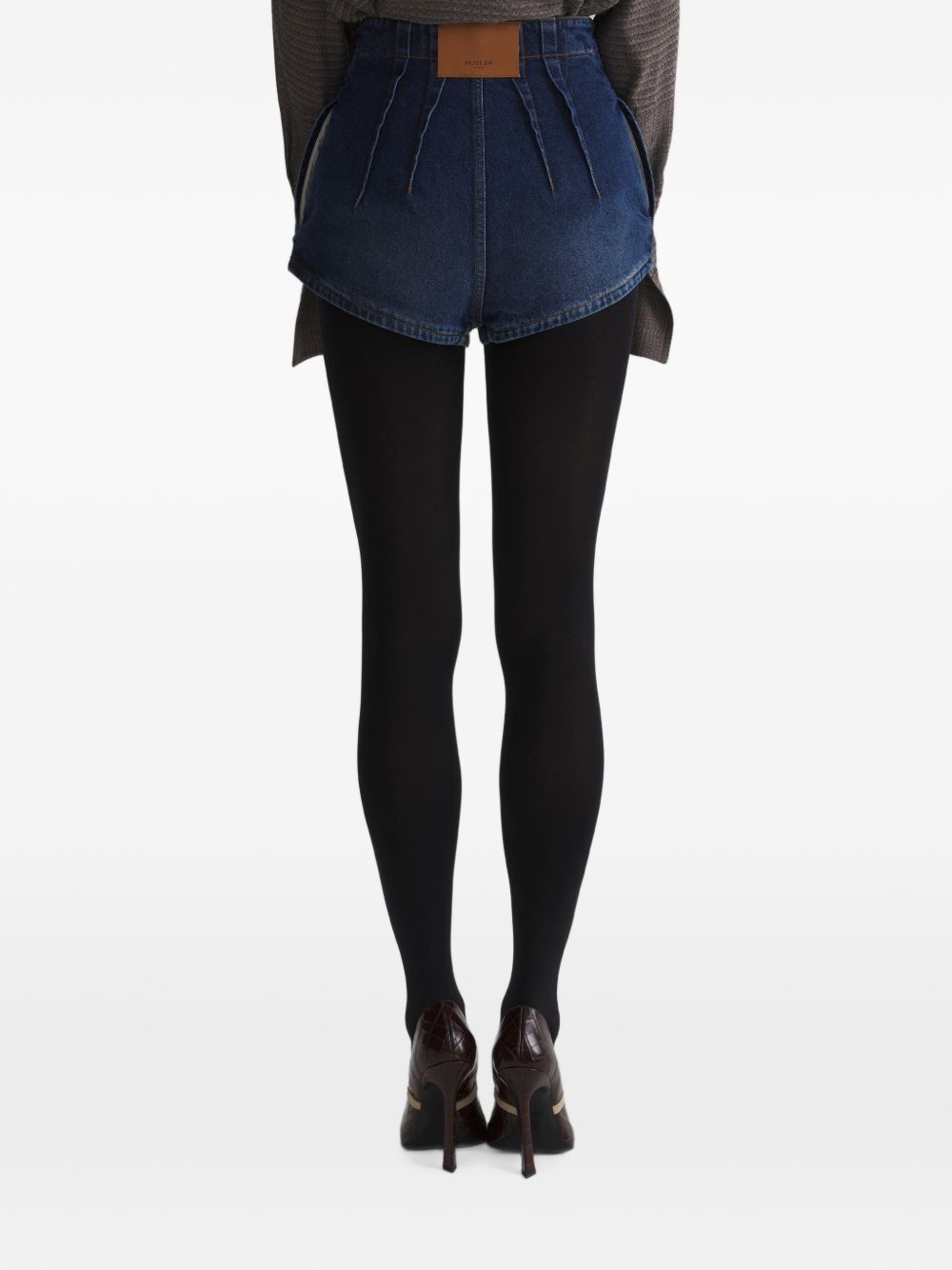 Short denim a vita alta in blu 