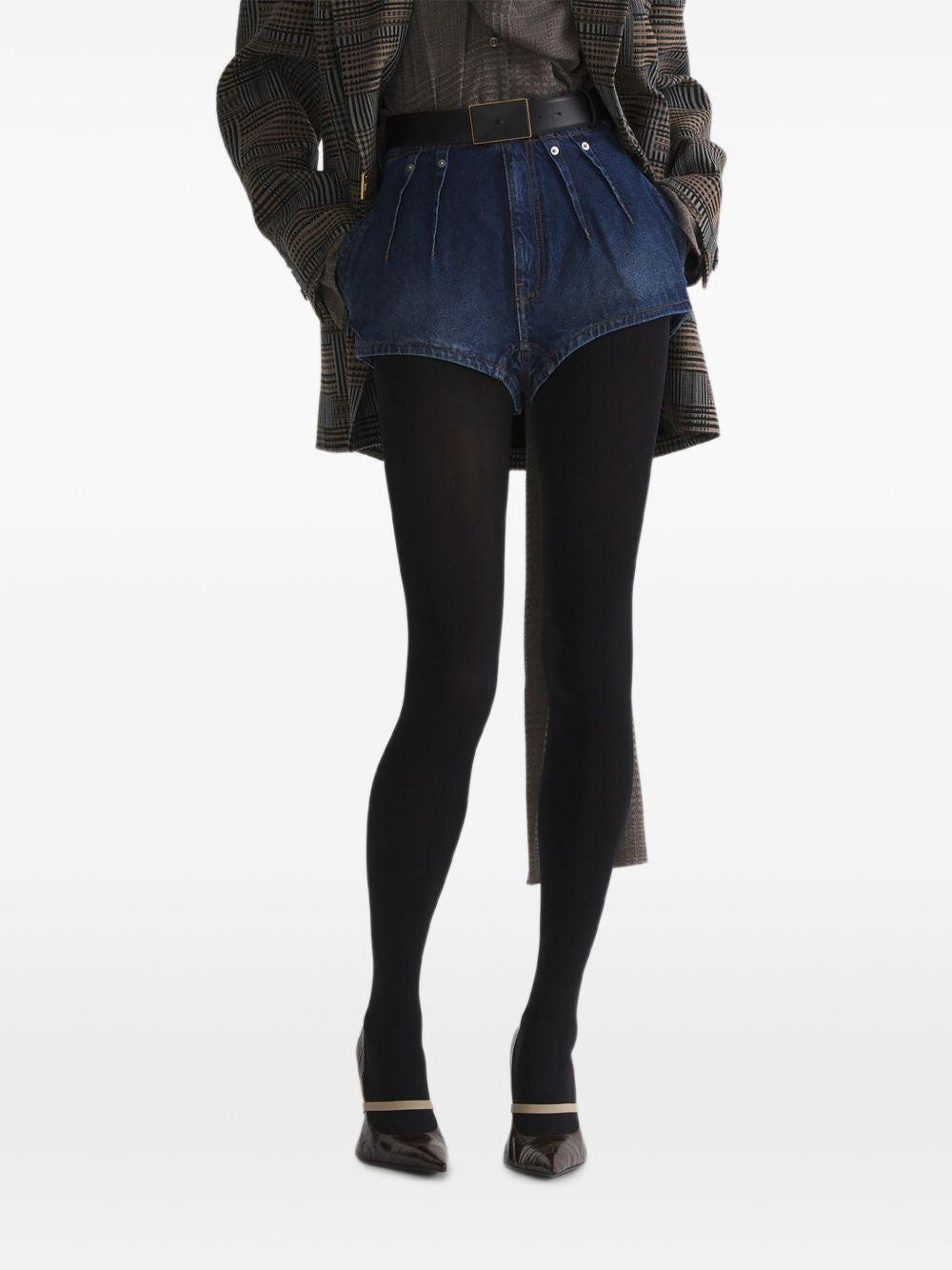 Short denim a vita alta in blu 