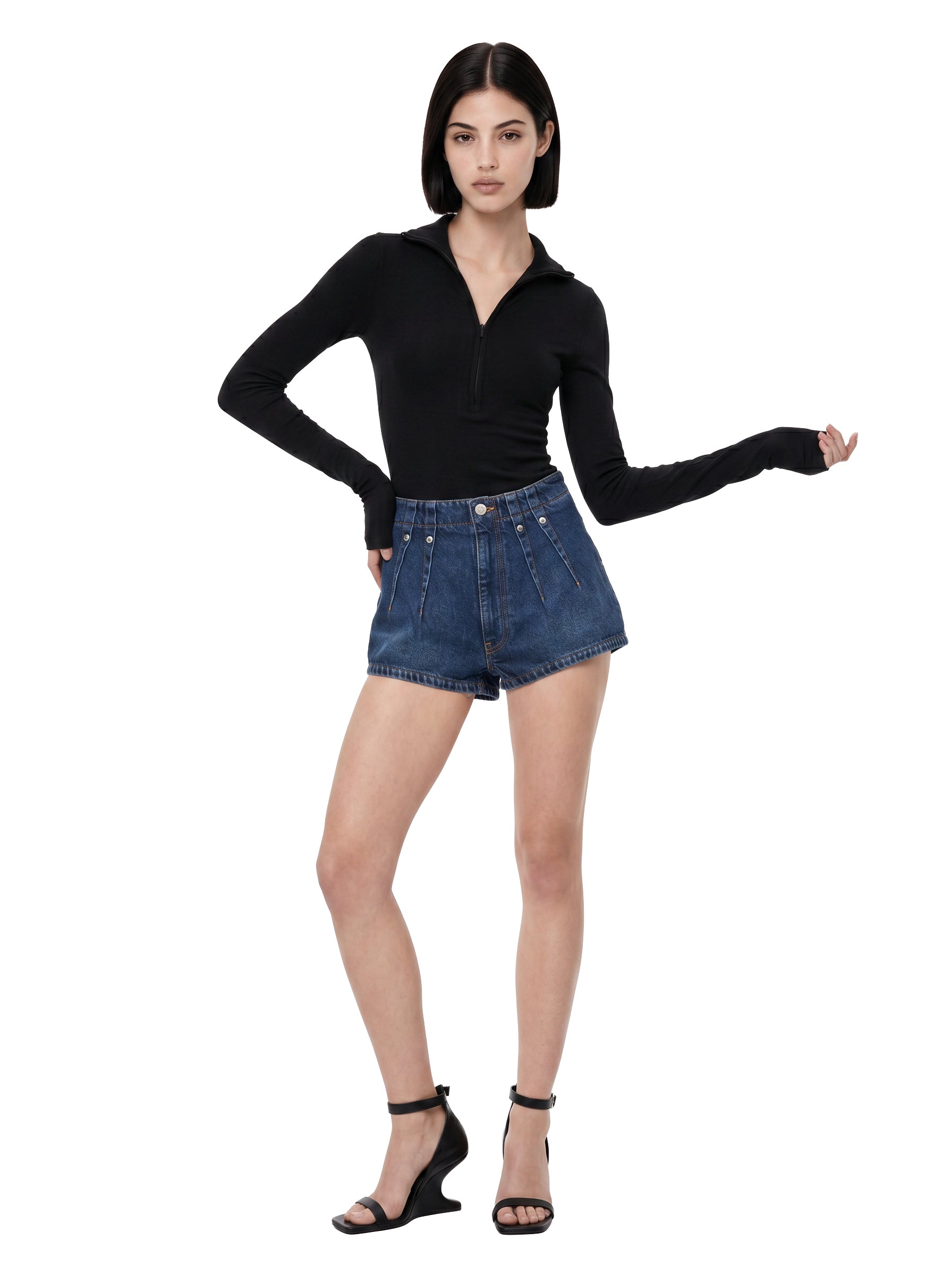 Short denim a vita alta in blu 