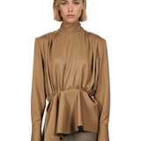 Blusa drappeggiata in marrone 
