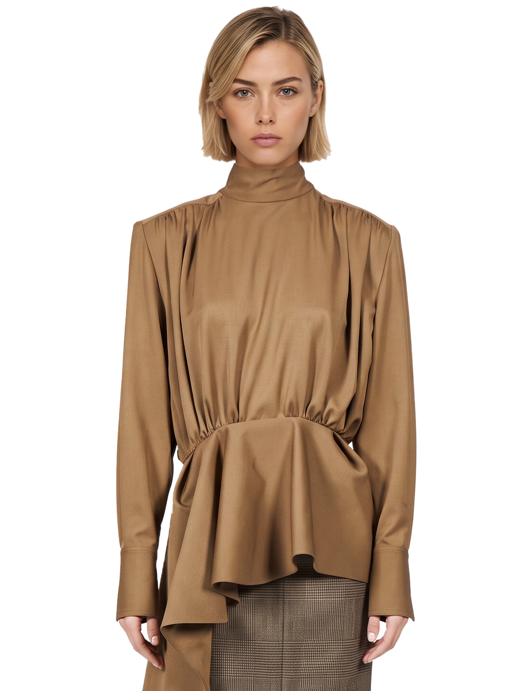 Blusa drappeggiata in marrone 