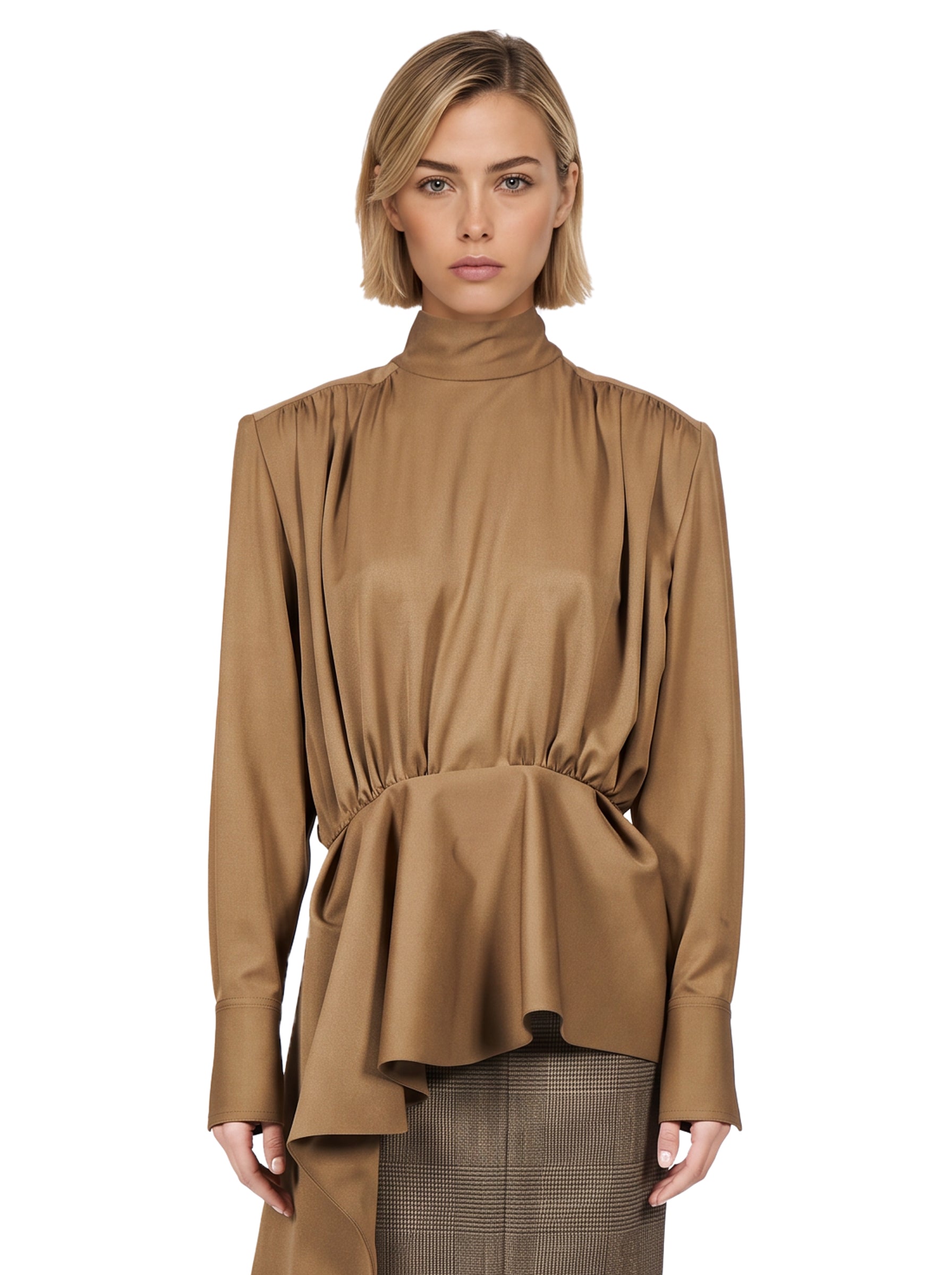 Blusa drappeggiata in marrone 