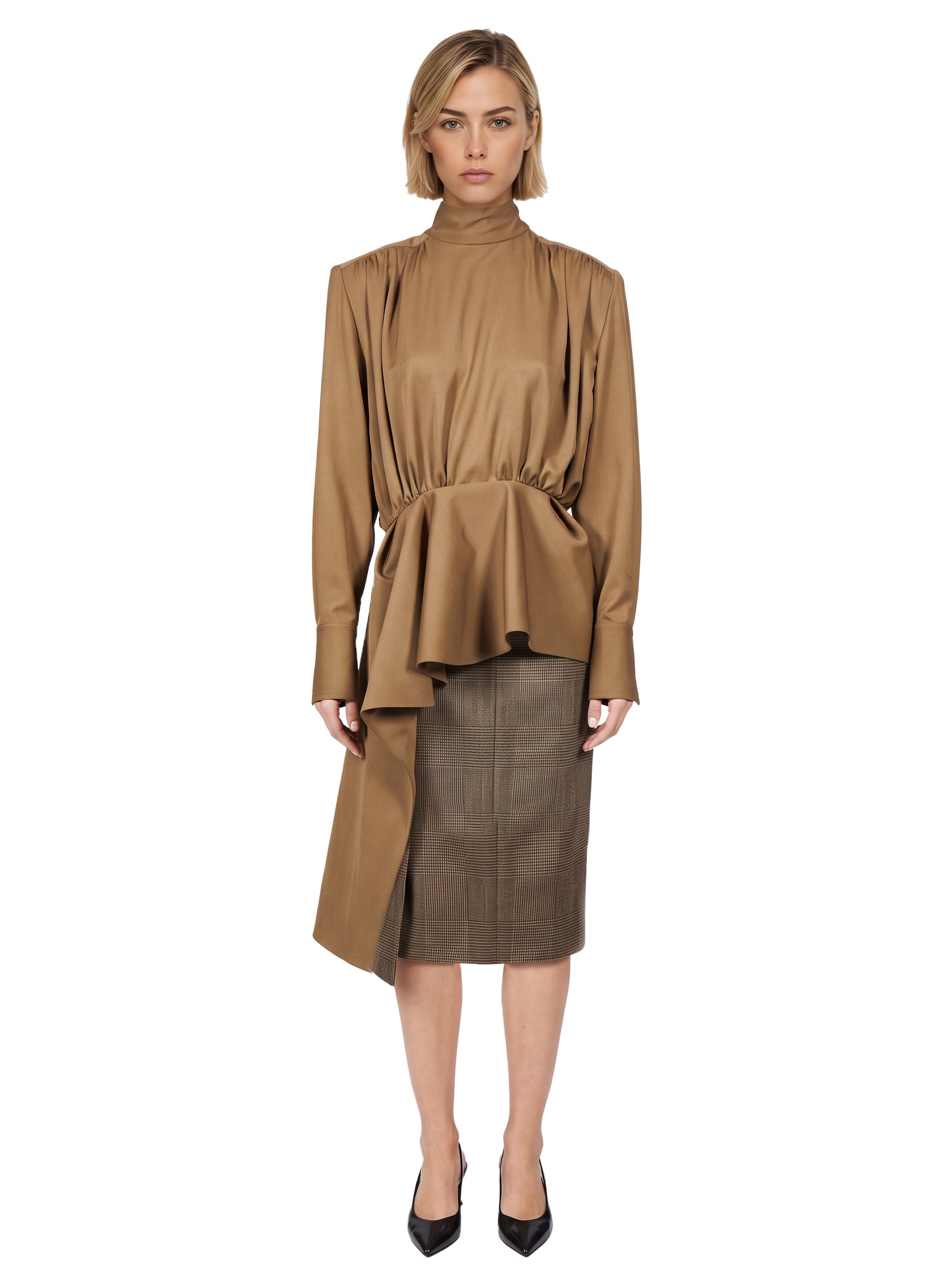 Blusa drappeggiata in marrone 