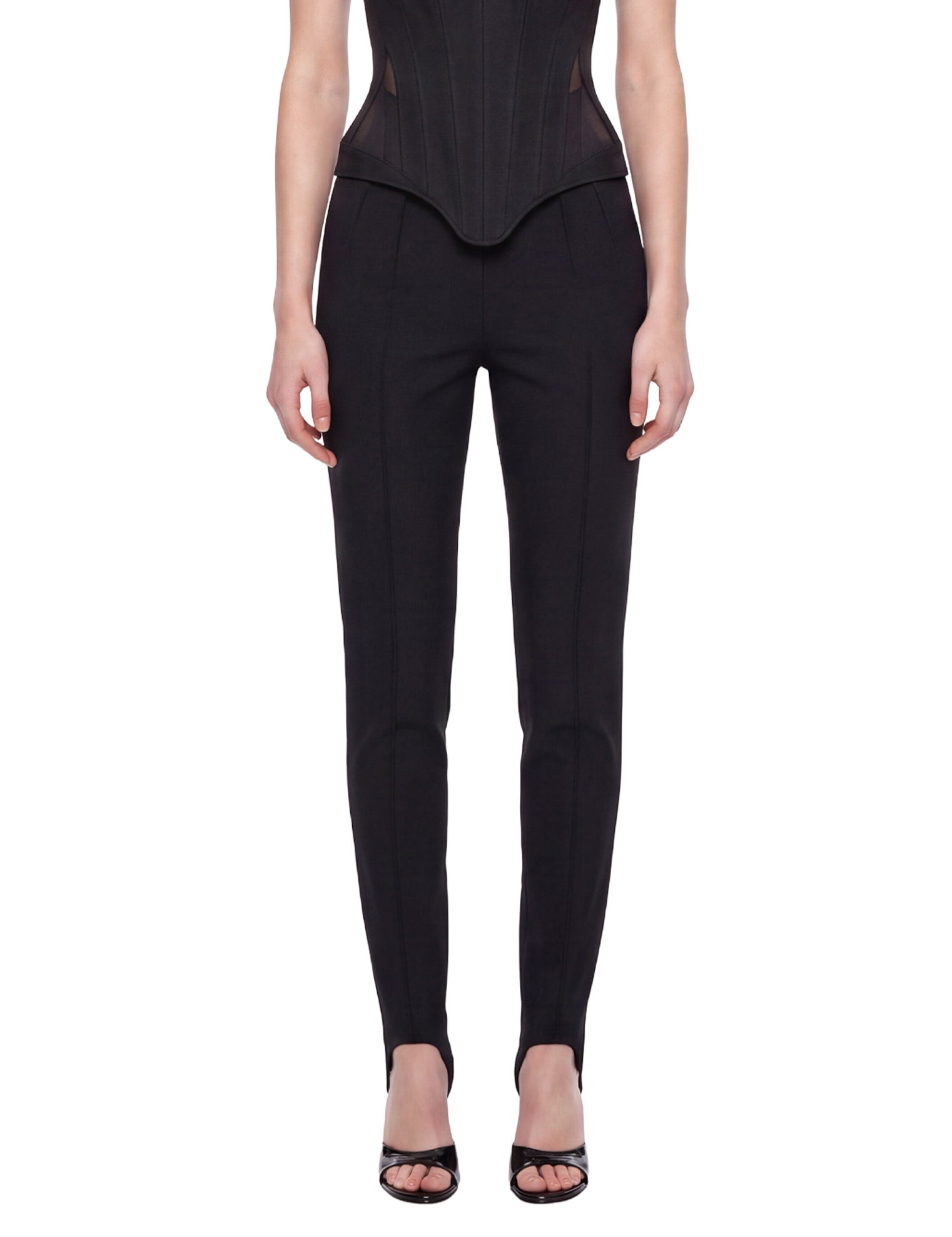 Pantaloni a vita alta con staffe in nero 