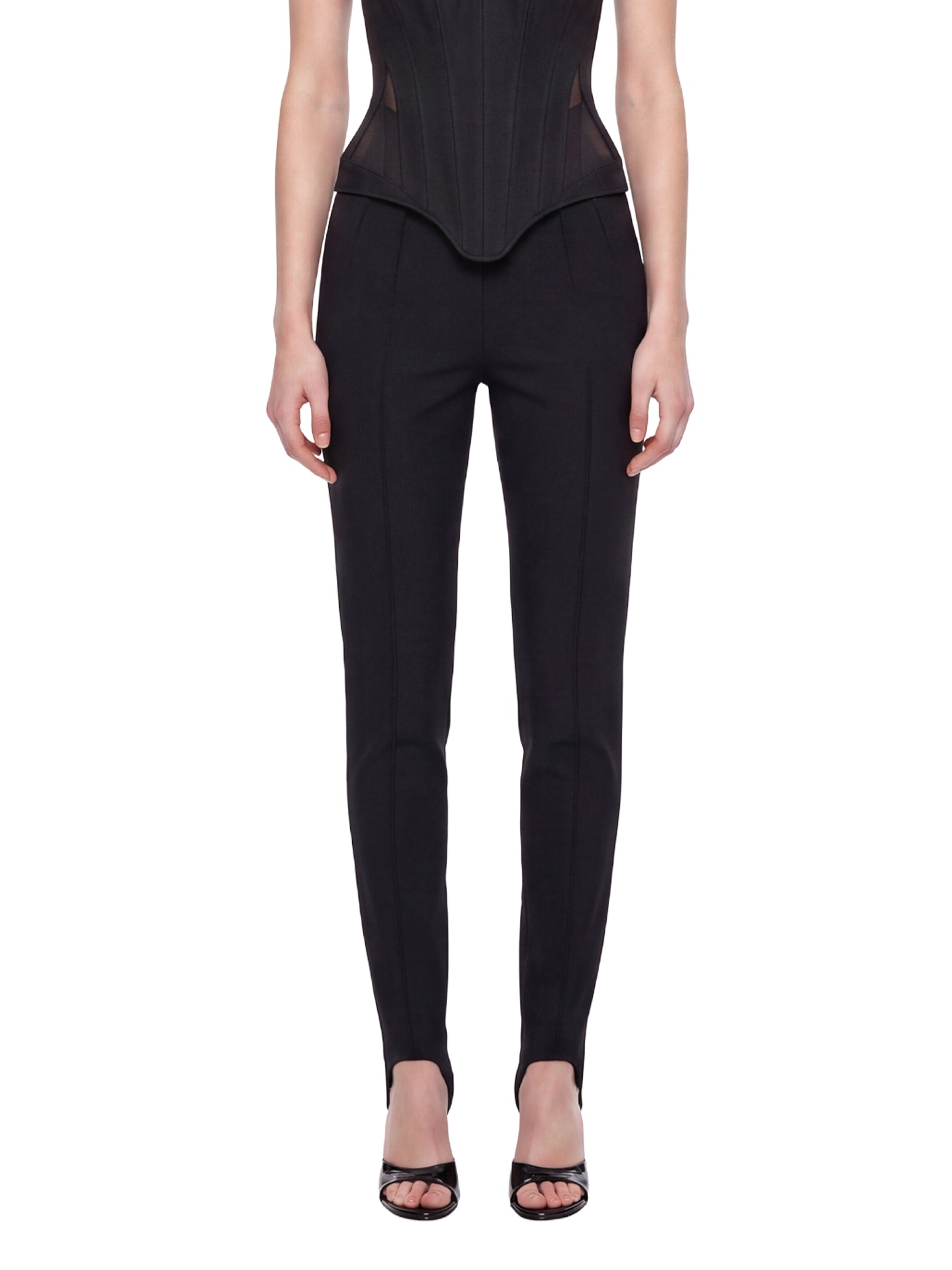 Pantaloni a vita alta con staffe in nero 