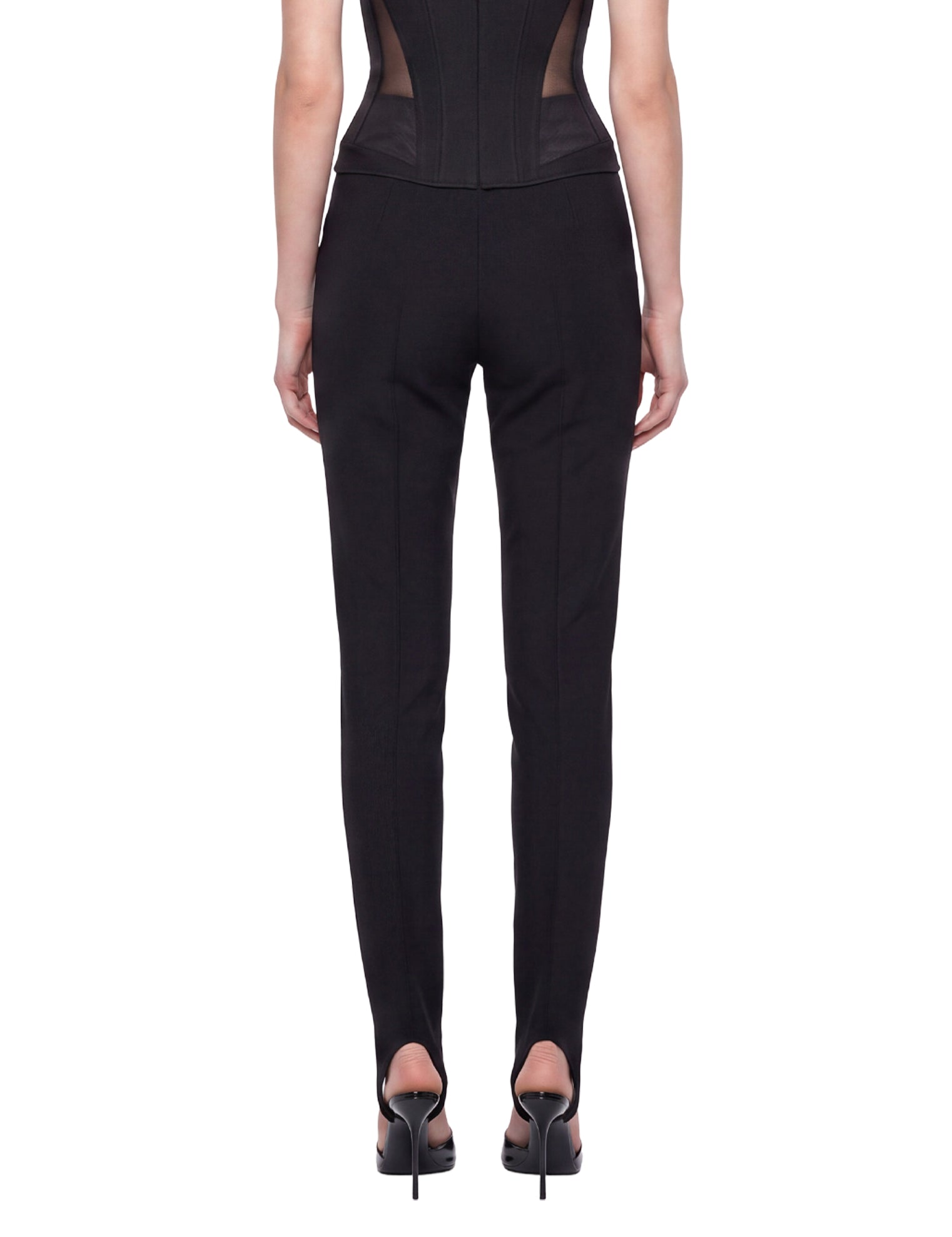 Pantaloni a vita alta con staffe in nero 