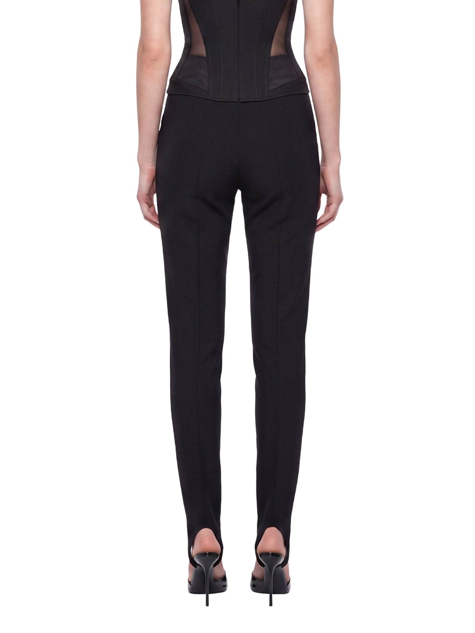 Pantaloni a vita alta con staffe in nero 