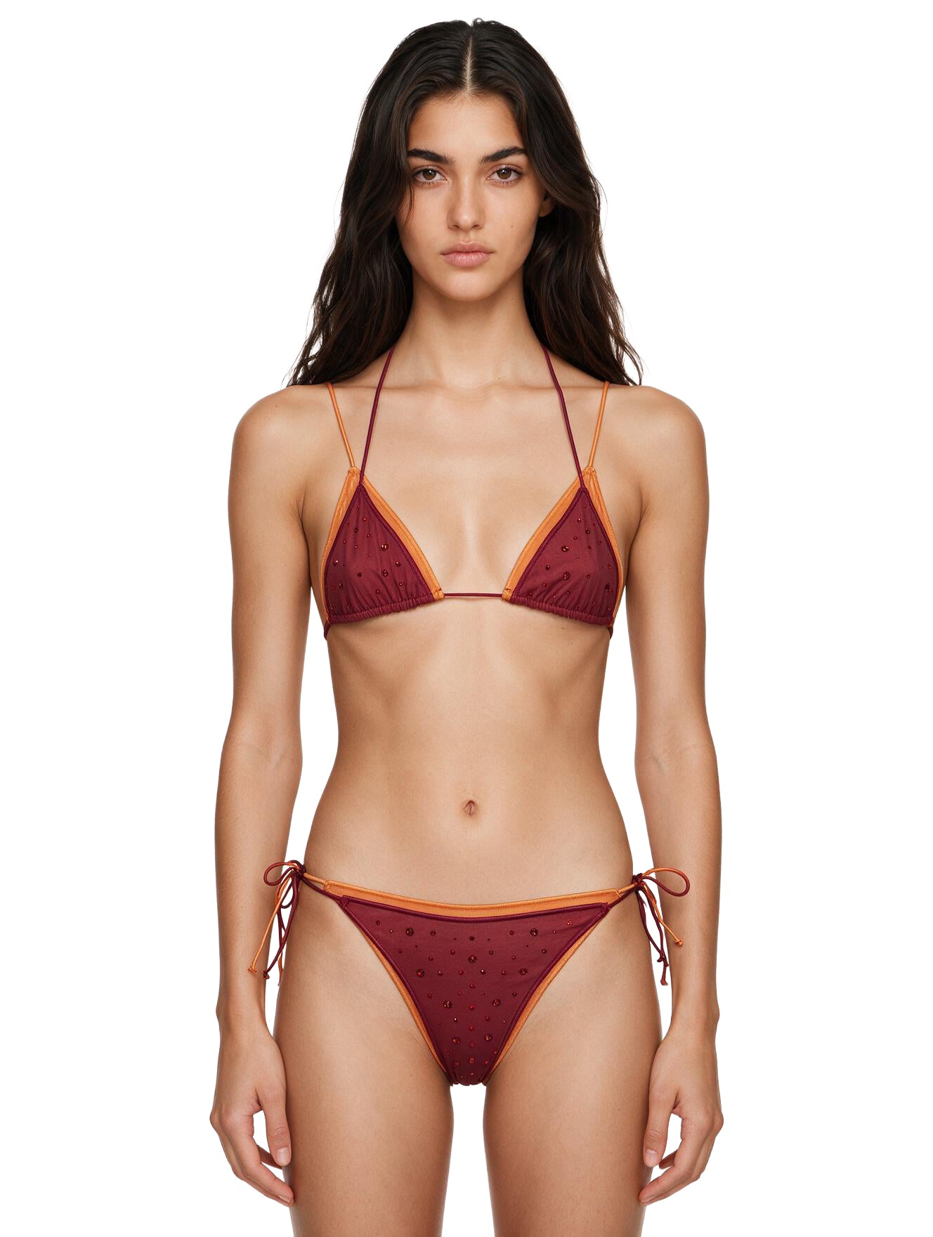 Bikini Double Gem con cristalli in rosso e arancione 