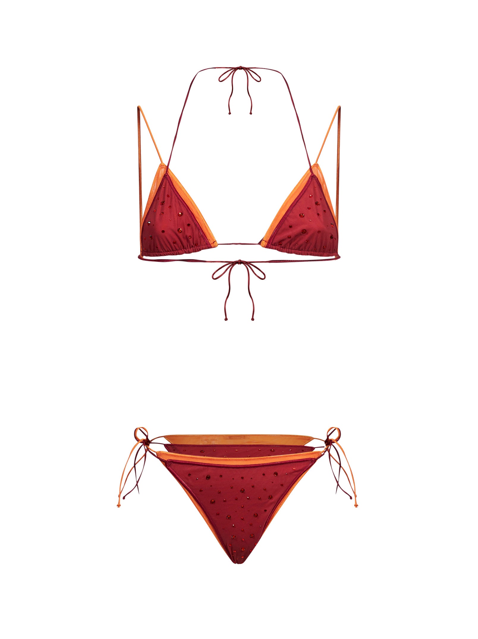 Bikini Double Gem con cristalli in rosso e arancione 