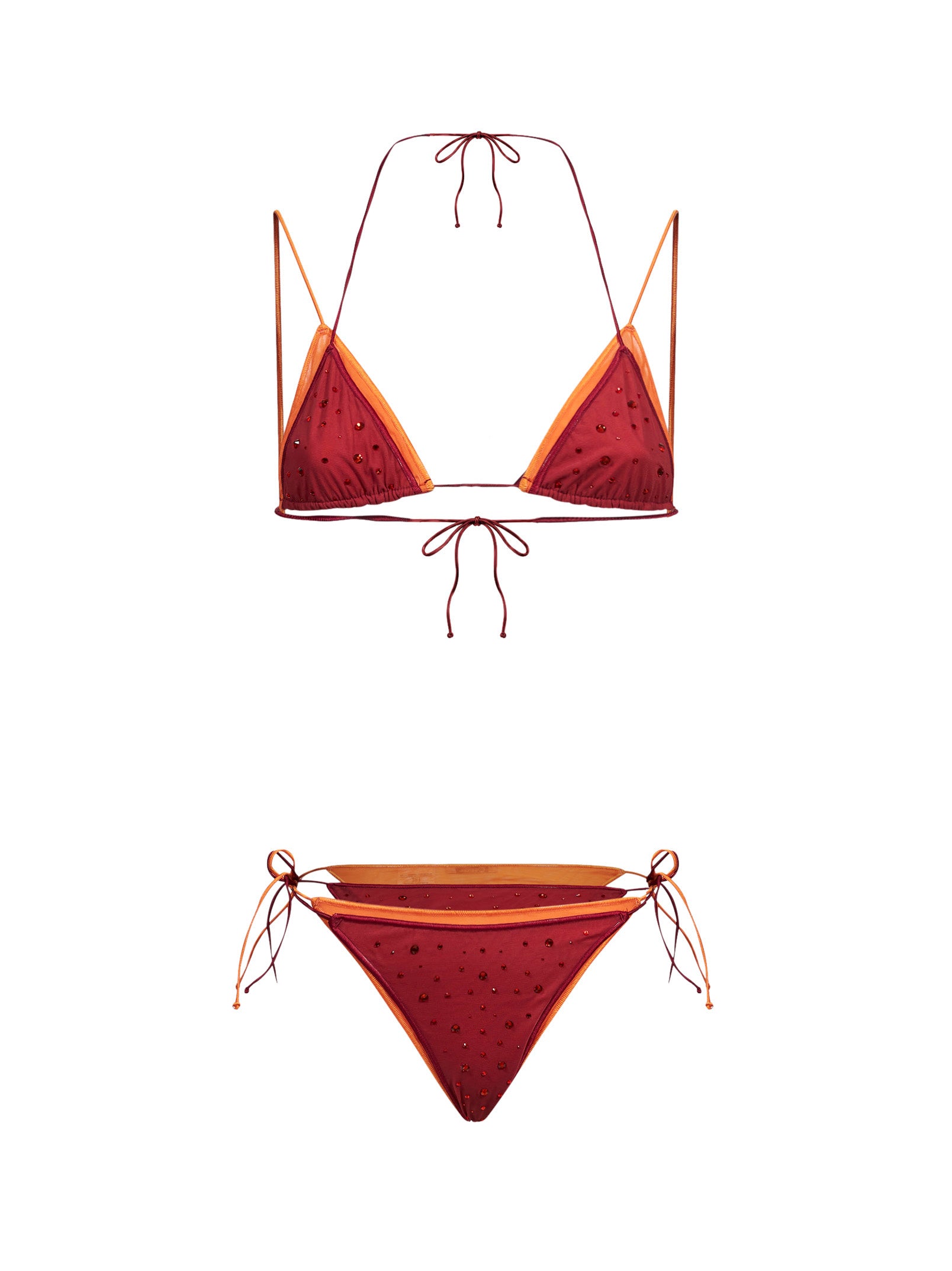 Bikini double gem con cristalli in rosso e arancione 