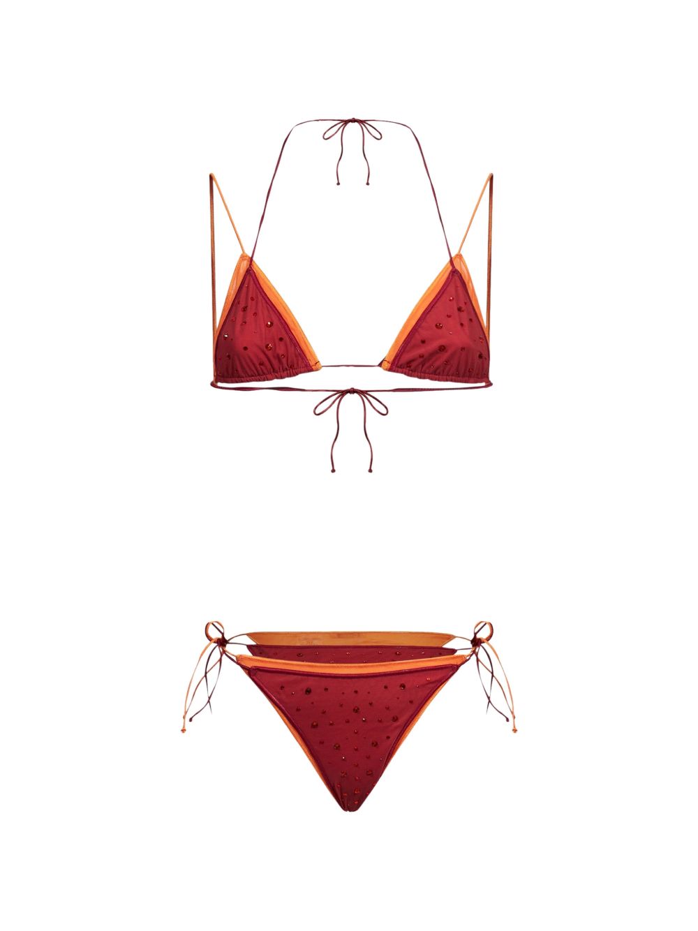 Bikini double gem con cristalli in rosso e arancione 