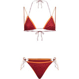 Bikini double gem con cristalli in rosso e arancione 