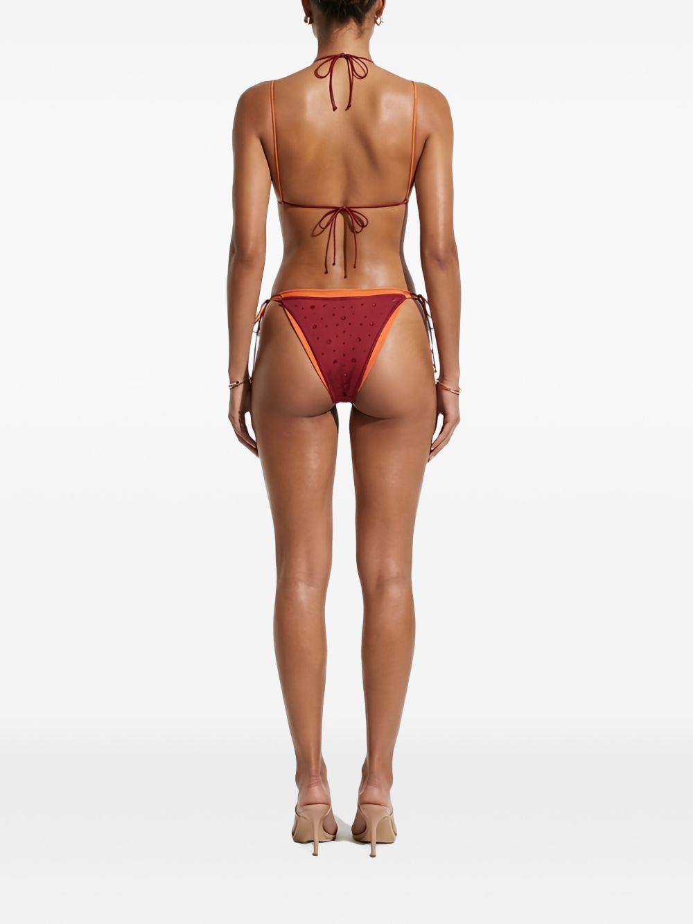 Bikini double gem con cristalli in rosso e arancione 