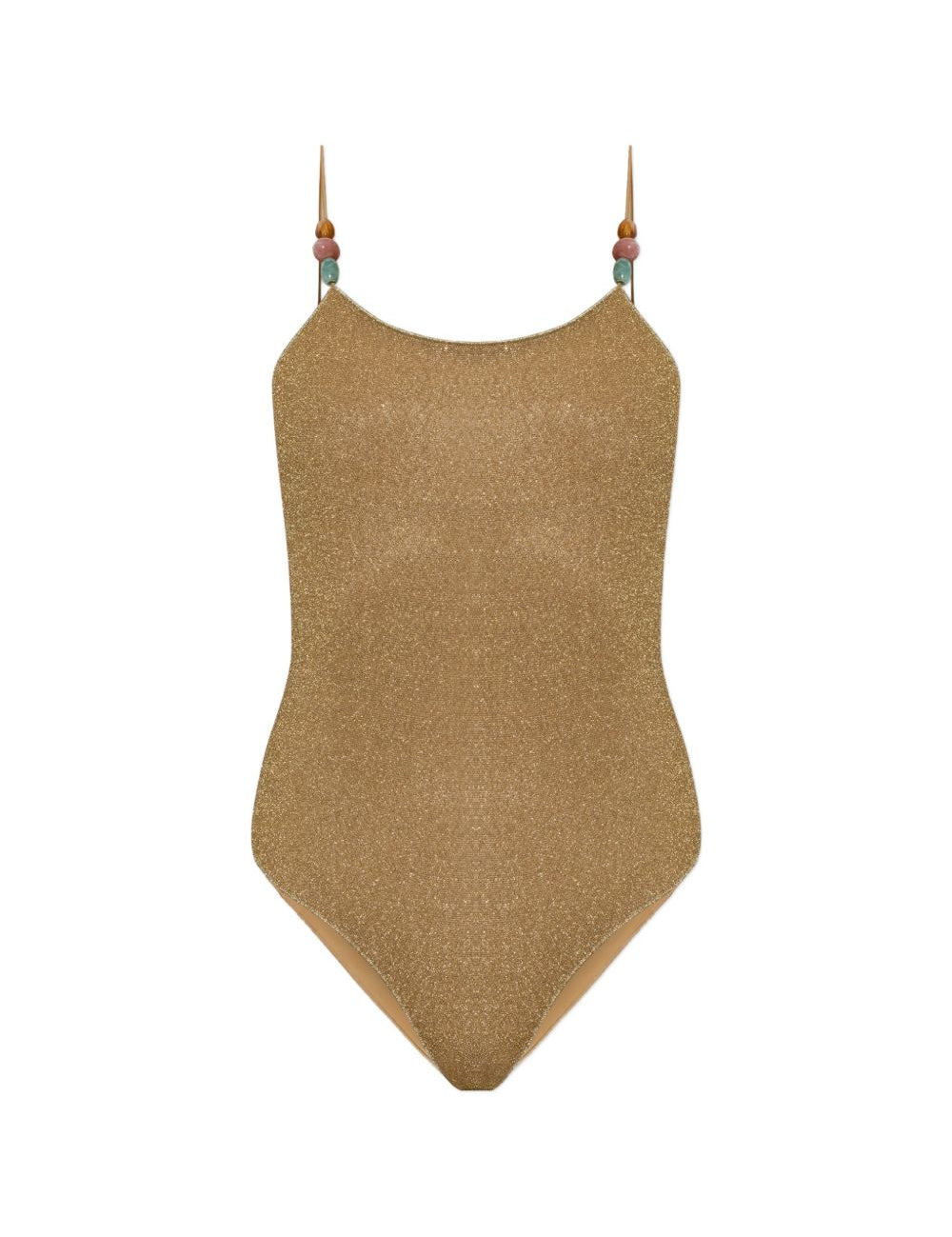 Costume da bagno metallizzato con perline color oro 