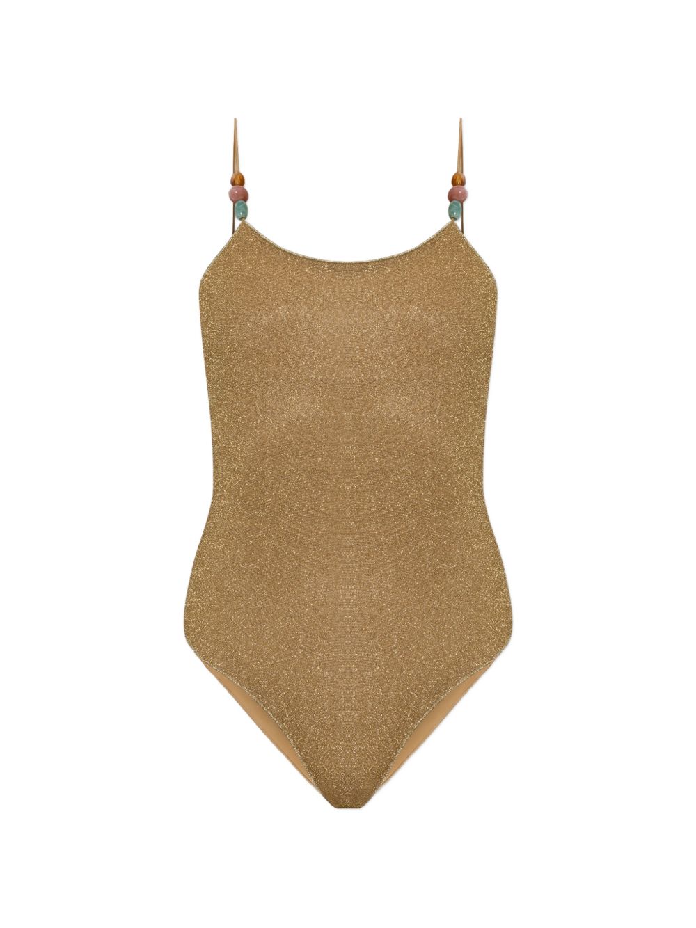 Costume da bagno metallizzato con perline color oro 