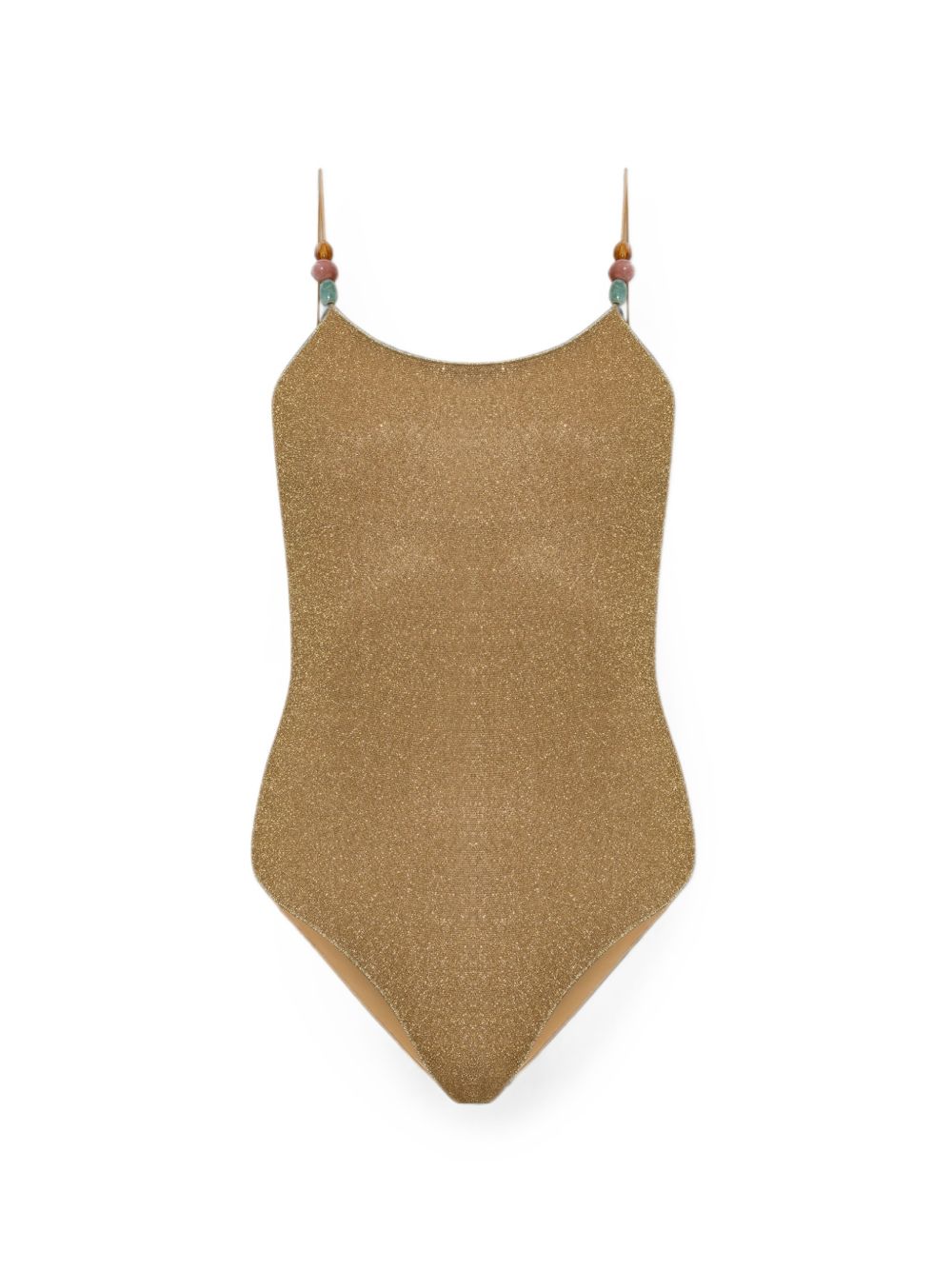 Costume da bagno metallizzato con perline color oro 