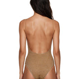 Costume da bagno metallizzato con perline color oro 