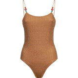 Costume da bagno metallizzato con perline color oro 