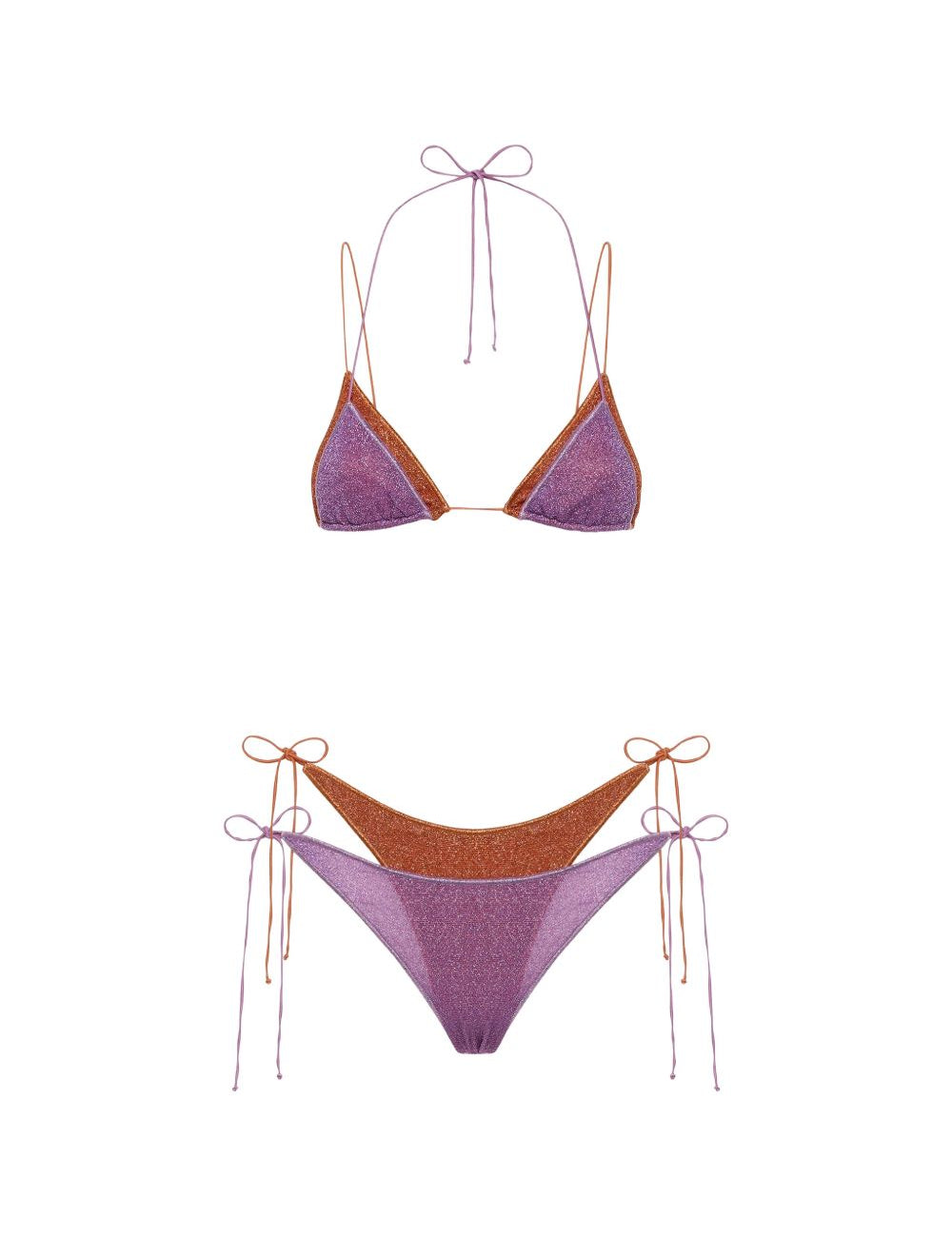 Bikini con design doppio in viola e marrone 