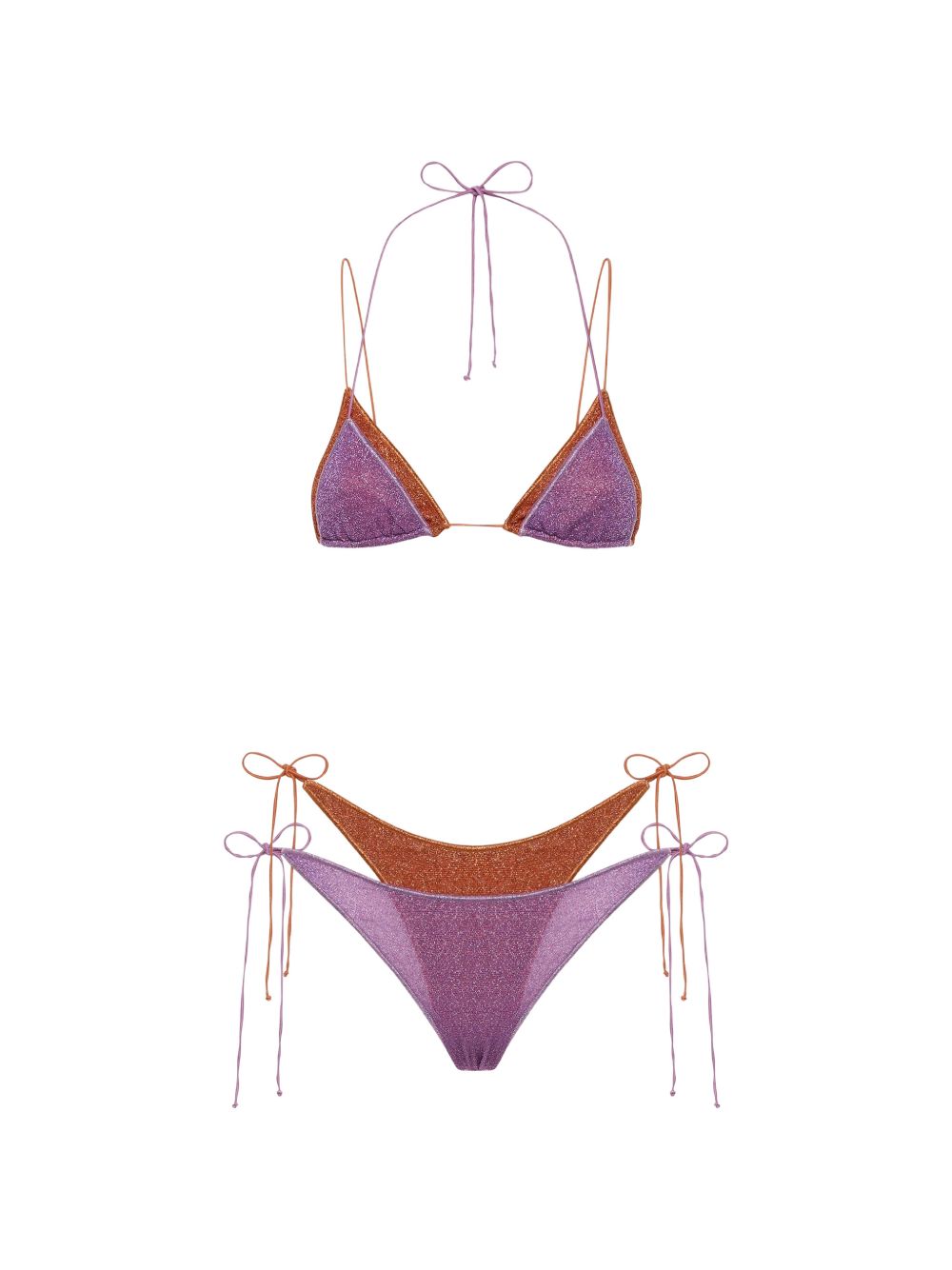 Bikini con design doppio in viola e marrone 