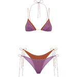 Bikini con design doppio in viola e marrone 