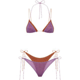 Bikini con design doppio in viola e marrone 